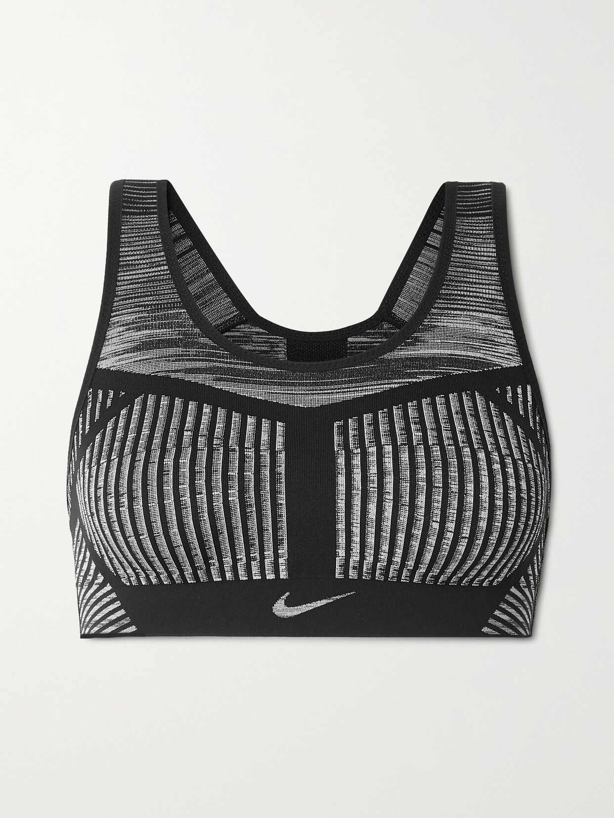 Shop Nike Fe/nom Striped Flyknit Sports Bra In Black