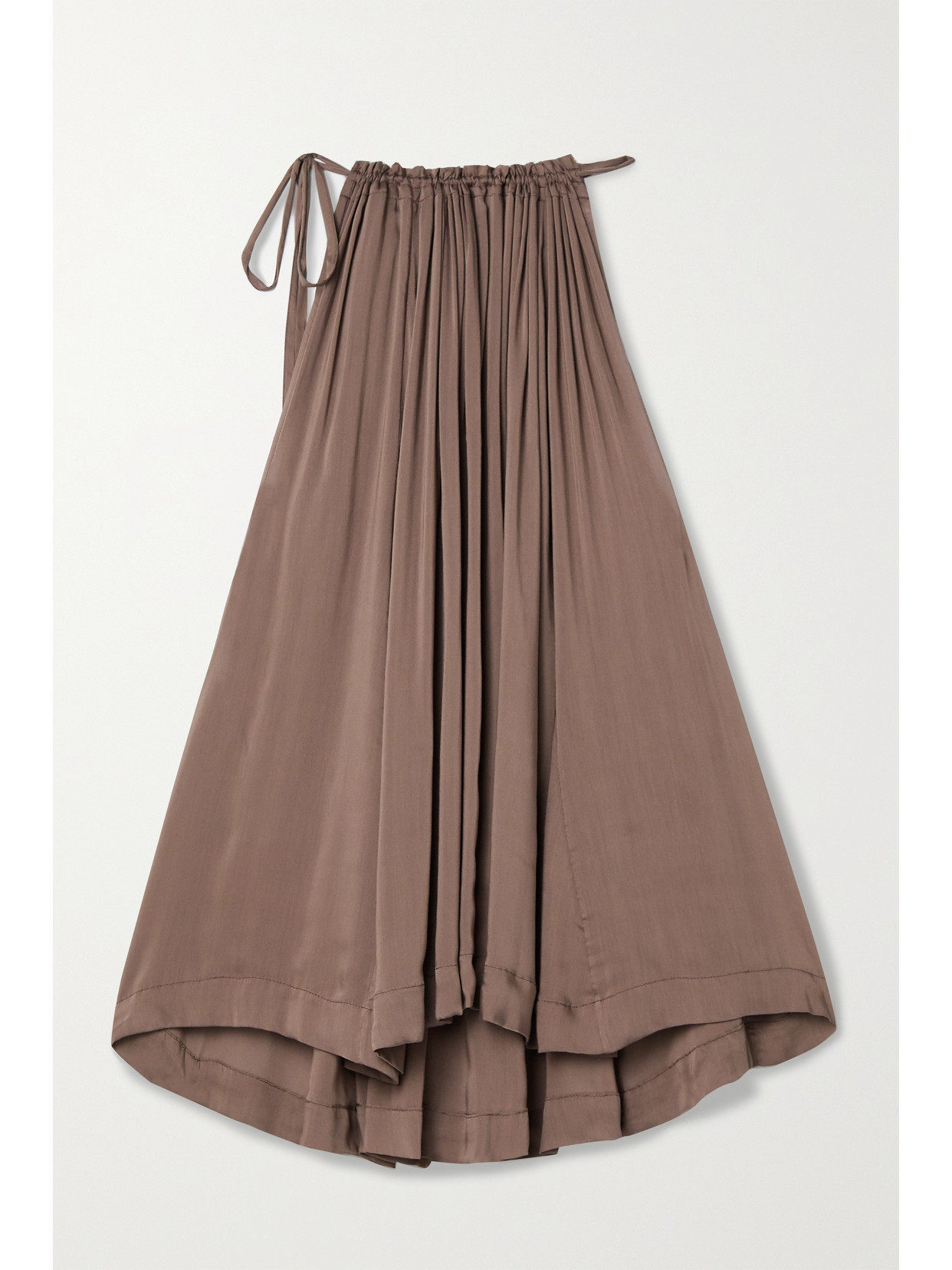 BONDI BORN + Net Sustain Ripple Gathered Washed-satin Top - Brown
