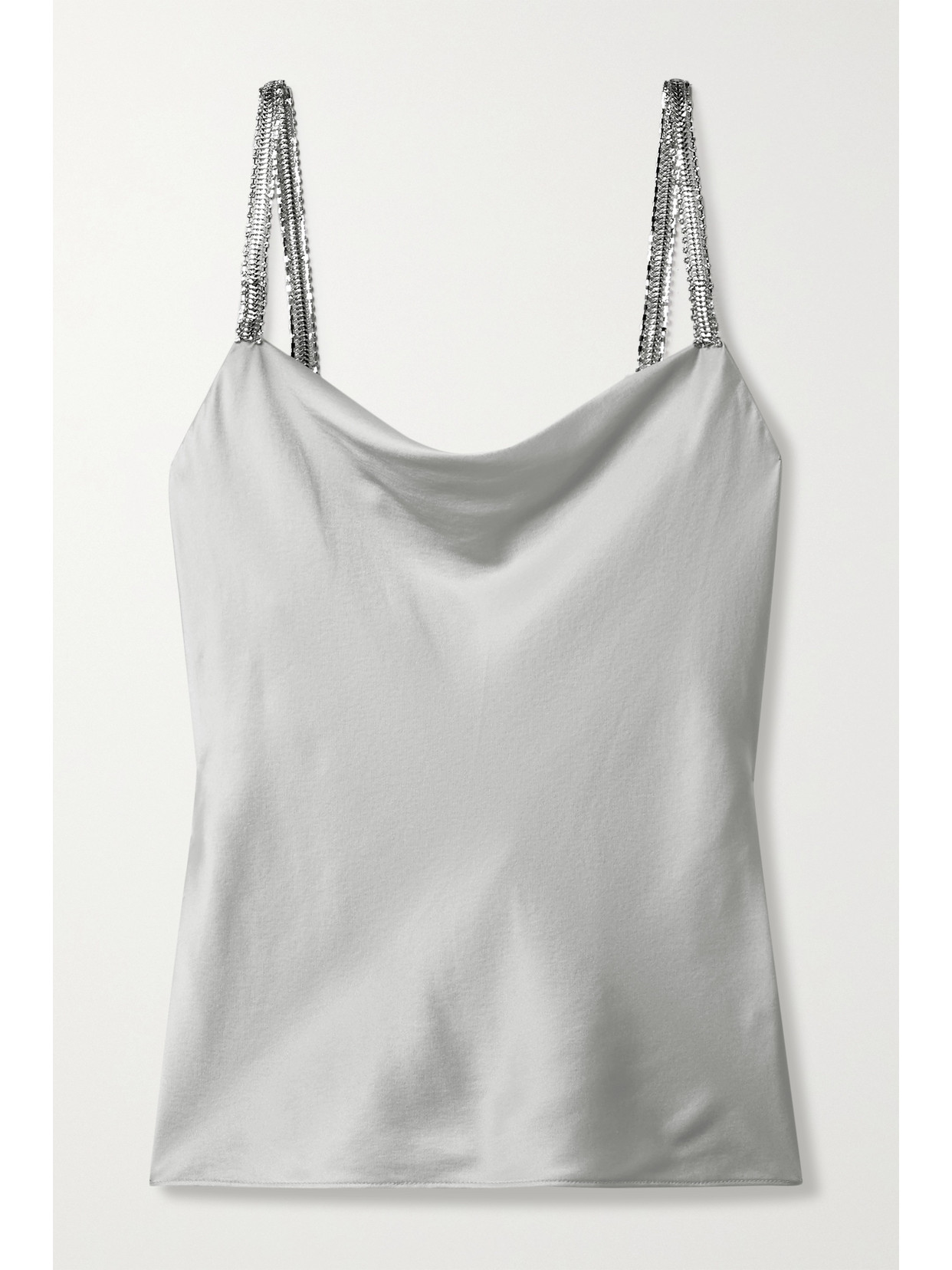 Cami Nyc Felicity Crystal-embellished Silk-blend Charmeuse Camisole In Silver