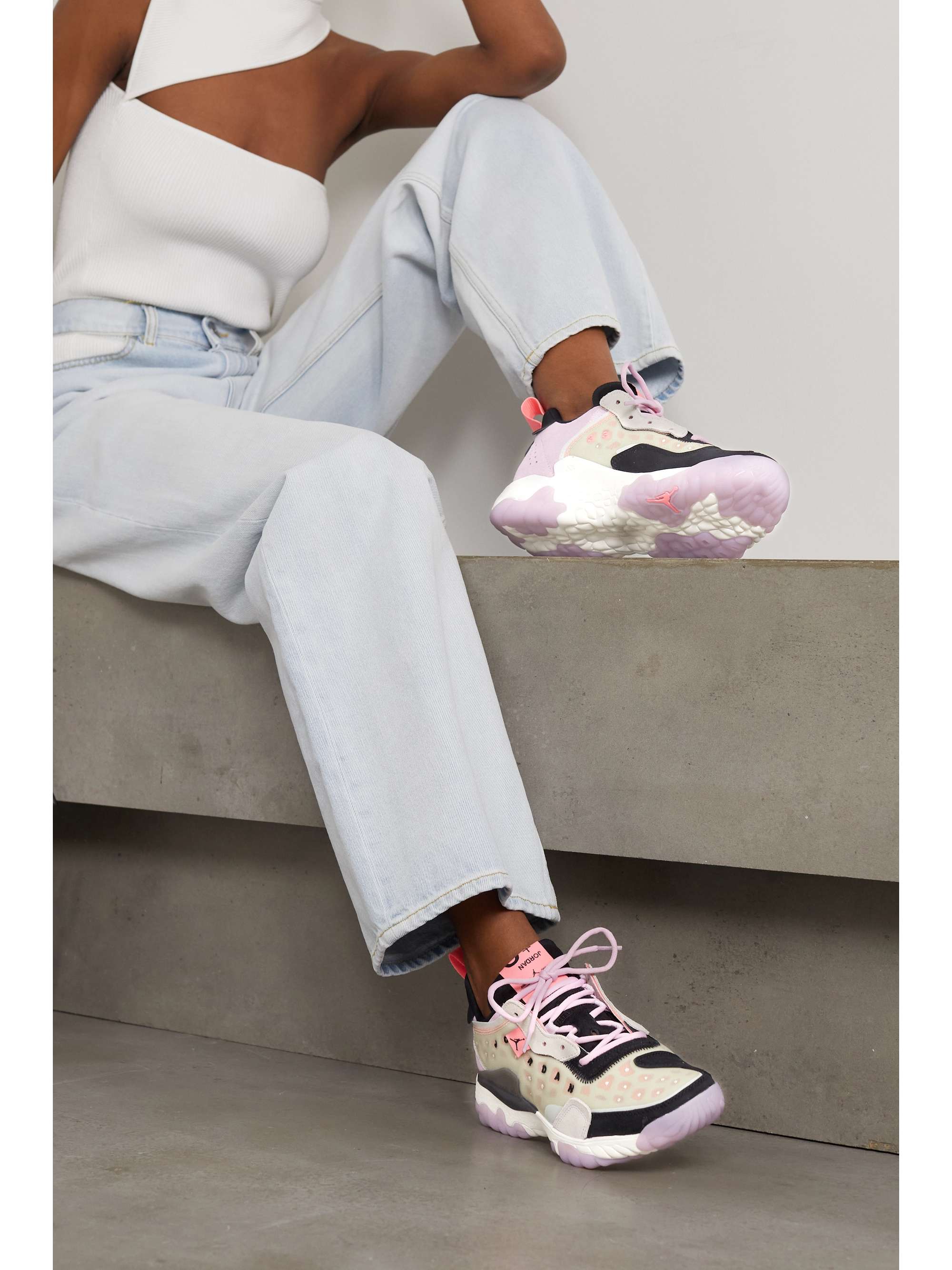 Beige Jordan Delta 2 rubber-trimmed suede and mesh sneakers | NIKE |  NET-A-PORTER