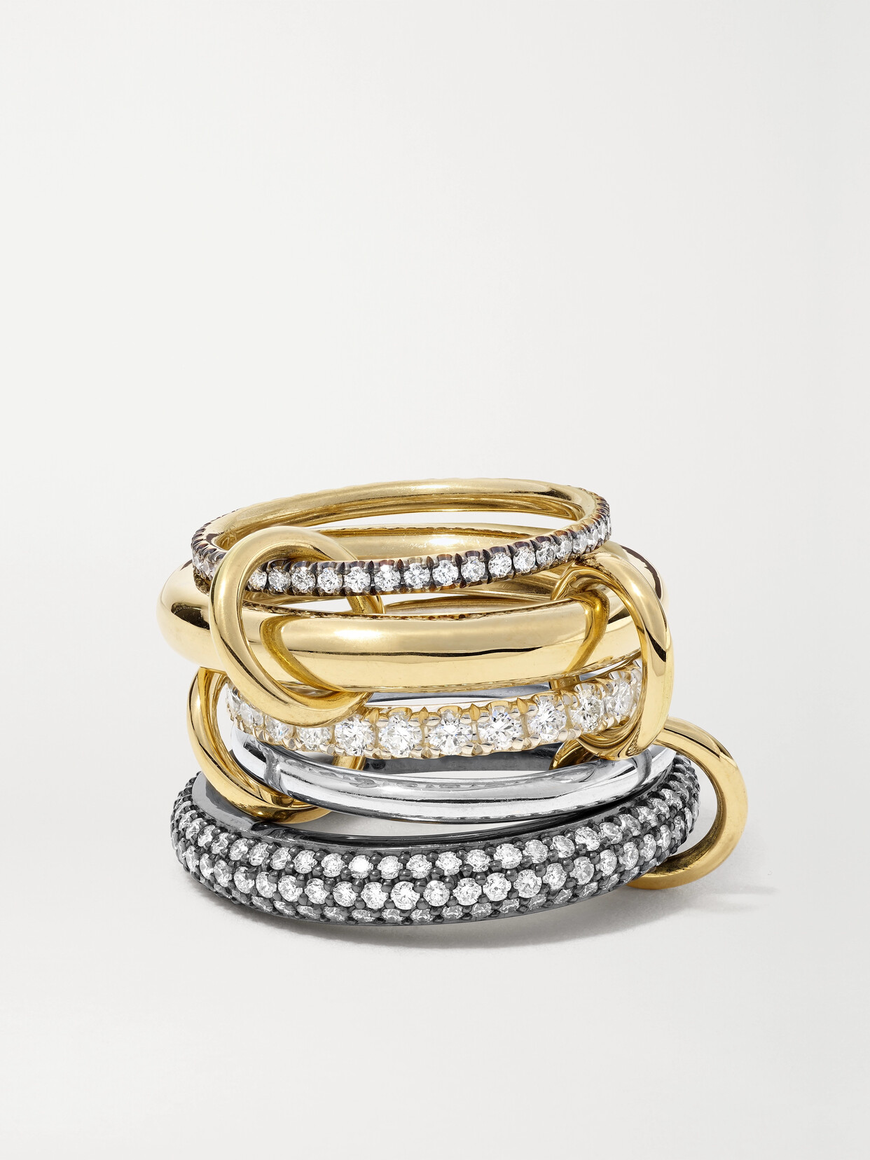 Spinelli Kilcollin - Leilani Set Of Five 18-karat Gold And Rhodium-plated Diamond Rings - 7