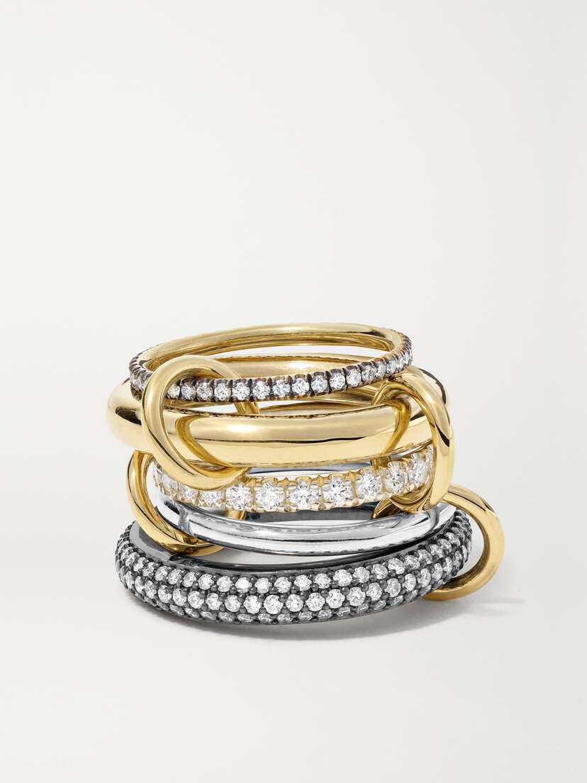 Spinelli Kilcollin Leilani Set Of Five 18-karat Gold And Rhodium-plated Diamond Rings