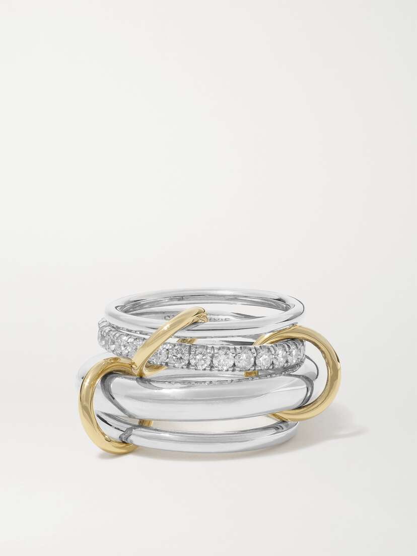 Spinelli Kilcollin Luna Set Of Four Sterling Silver And 18-karat Gold Diamond Rings