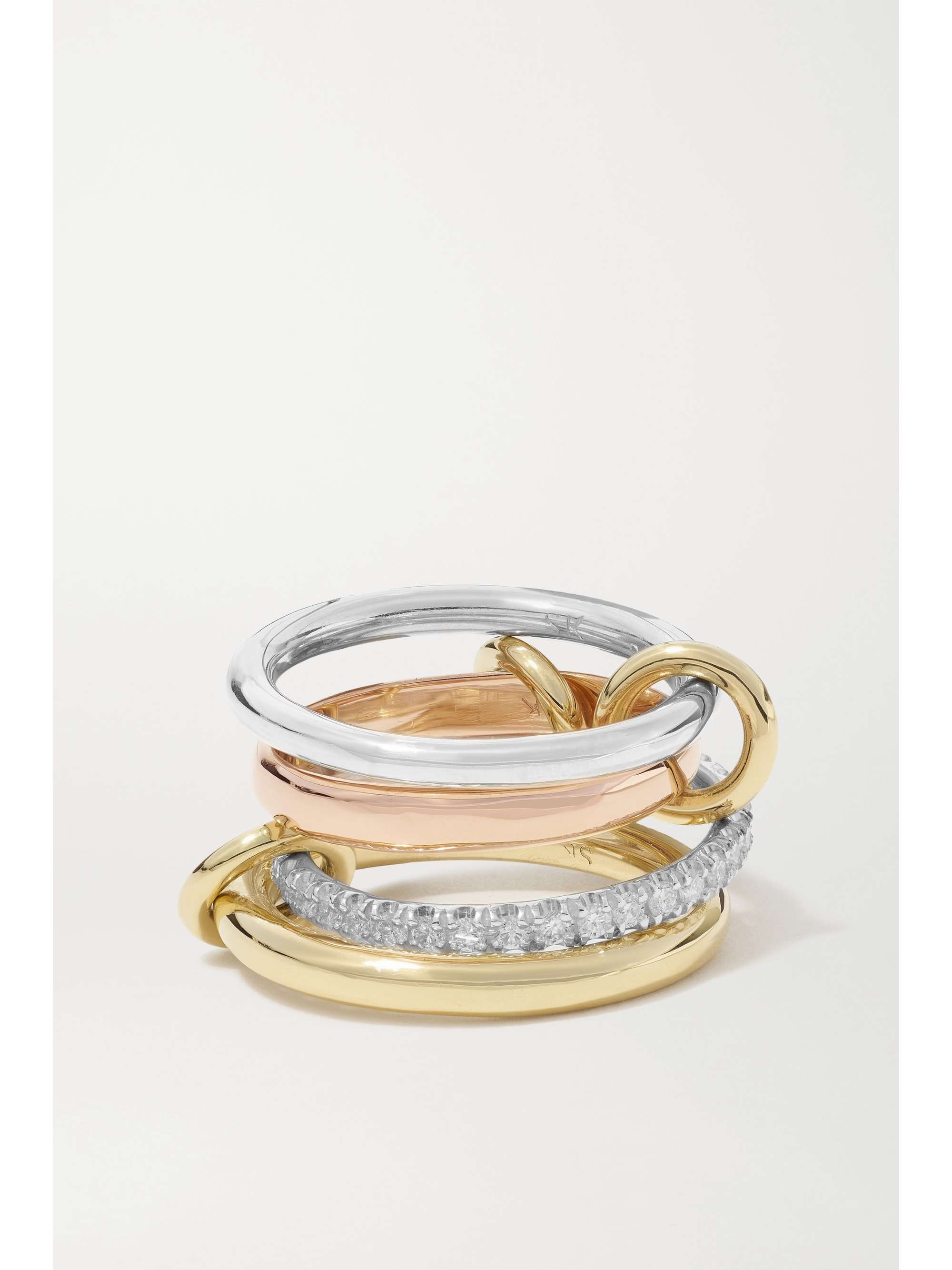 SPINELLI KILCOLLIN Cancer Deux set of four 18-karat yellow and rose gold and sterling silver diamond rings
