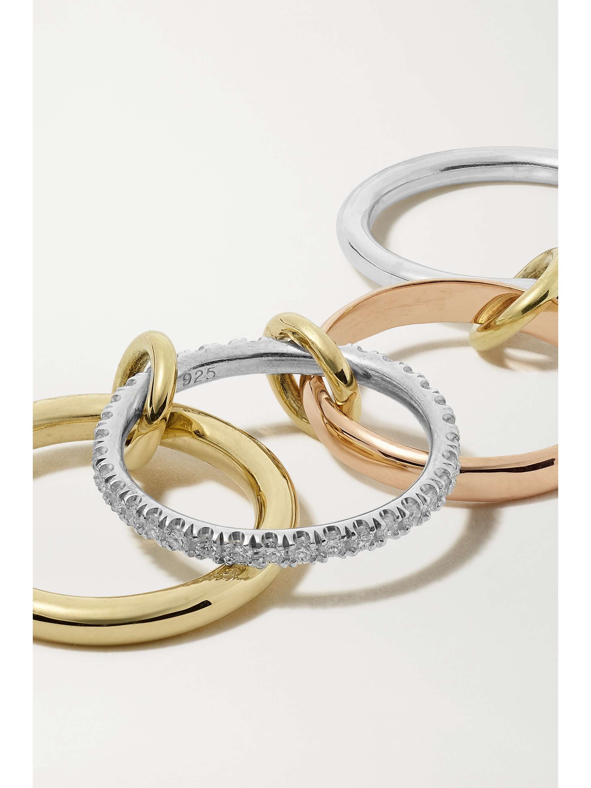 SPINELLI KILCOLLIN Cancer Deux set of four 18-karat yellow and rose gold and sterling silver diamond rings