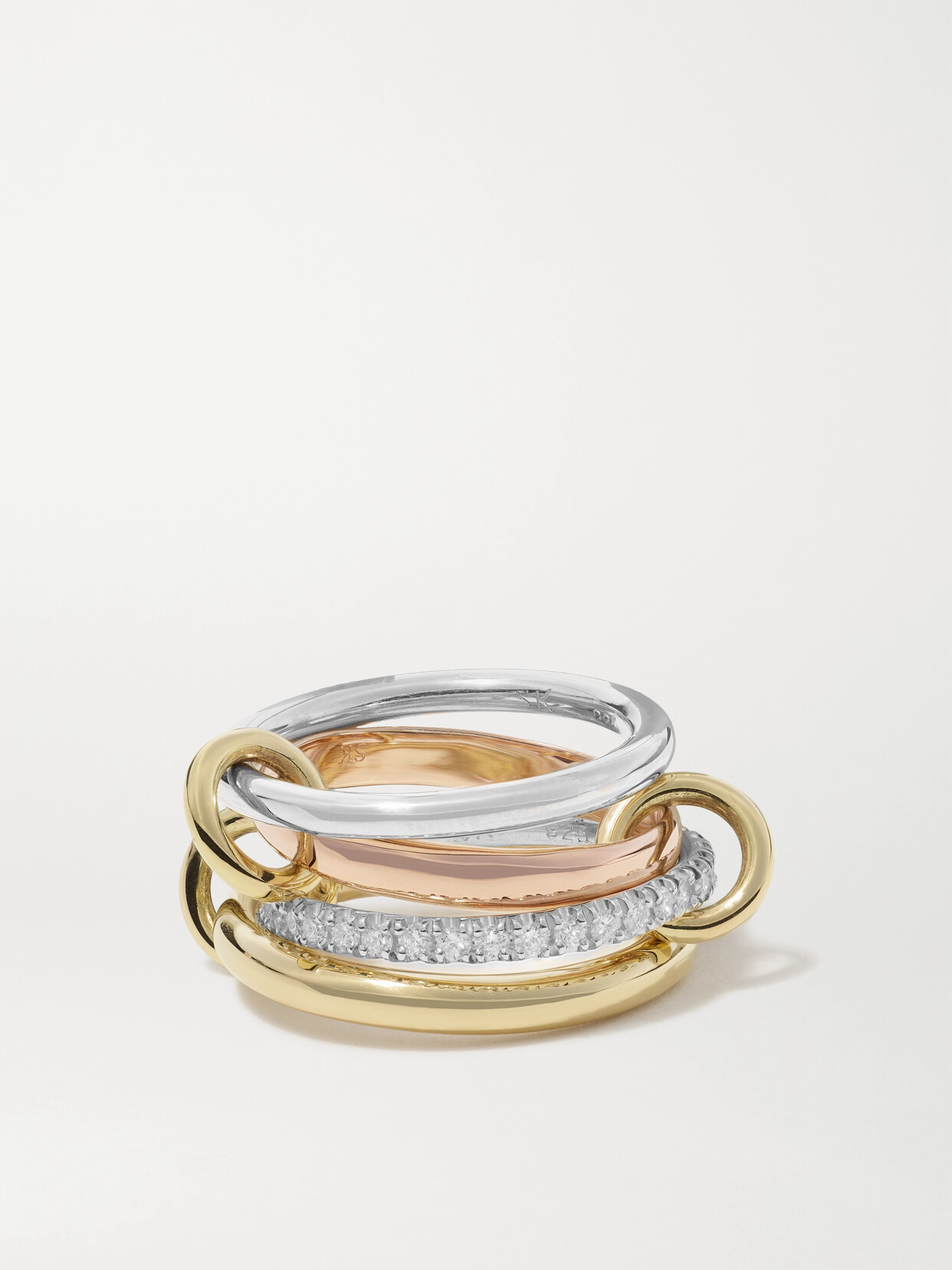 Spinelli Kilcollin Cancer Deux Set Of Four 18-karat Yellow And Rose Gold And Sterling Silver Diamond Rings - 7