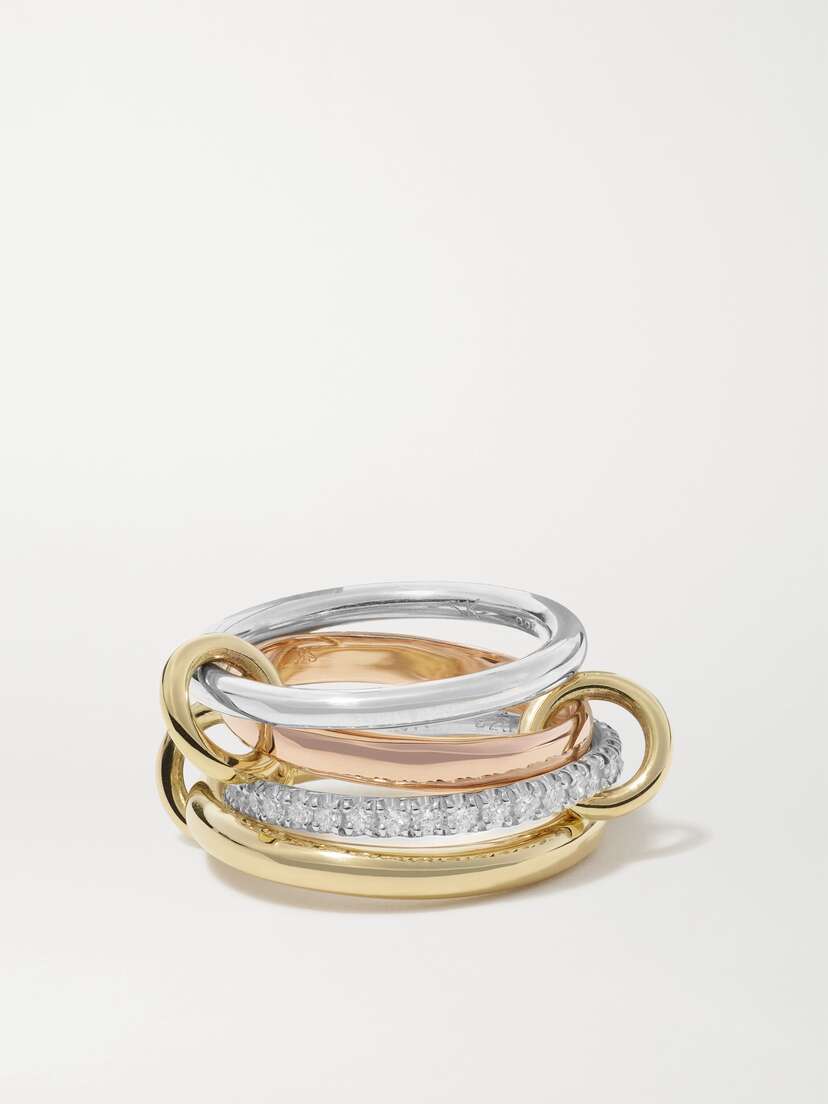Spinelli Kilcollin Cancer Deux Set Of Four 18-karat Yellow And Rose Gold And Sterling Silver Diamond Rings