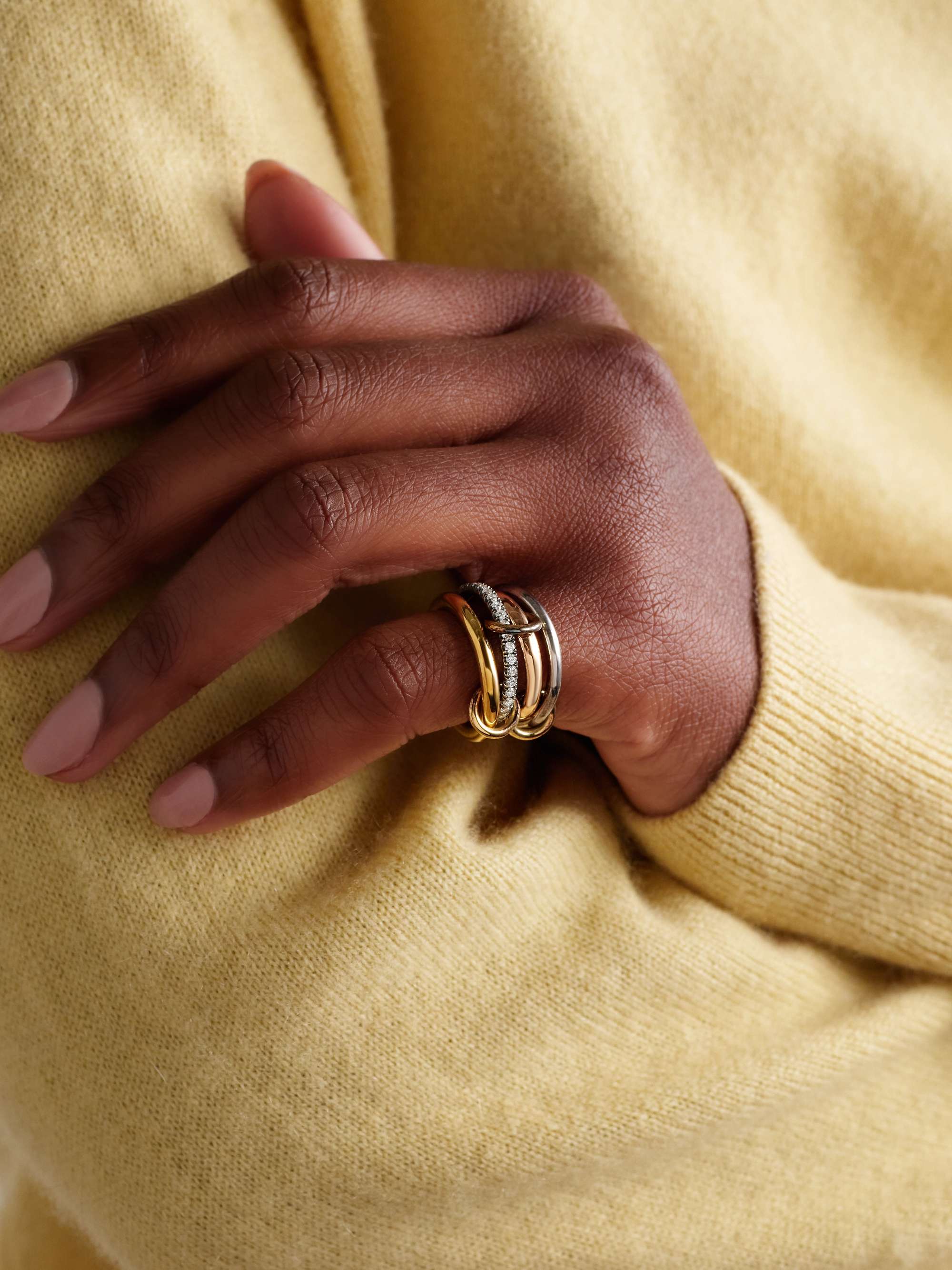 SPINELLI KILCOLLIN Cancer Deux set of four 18-karat yellow and rose gold and sterling silver diamond rings