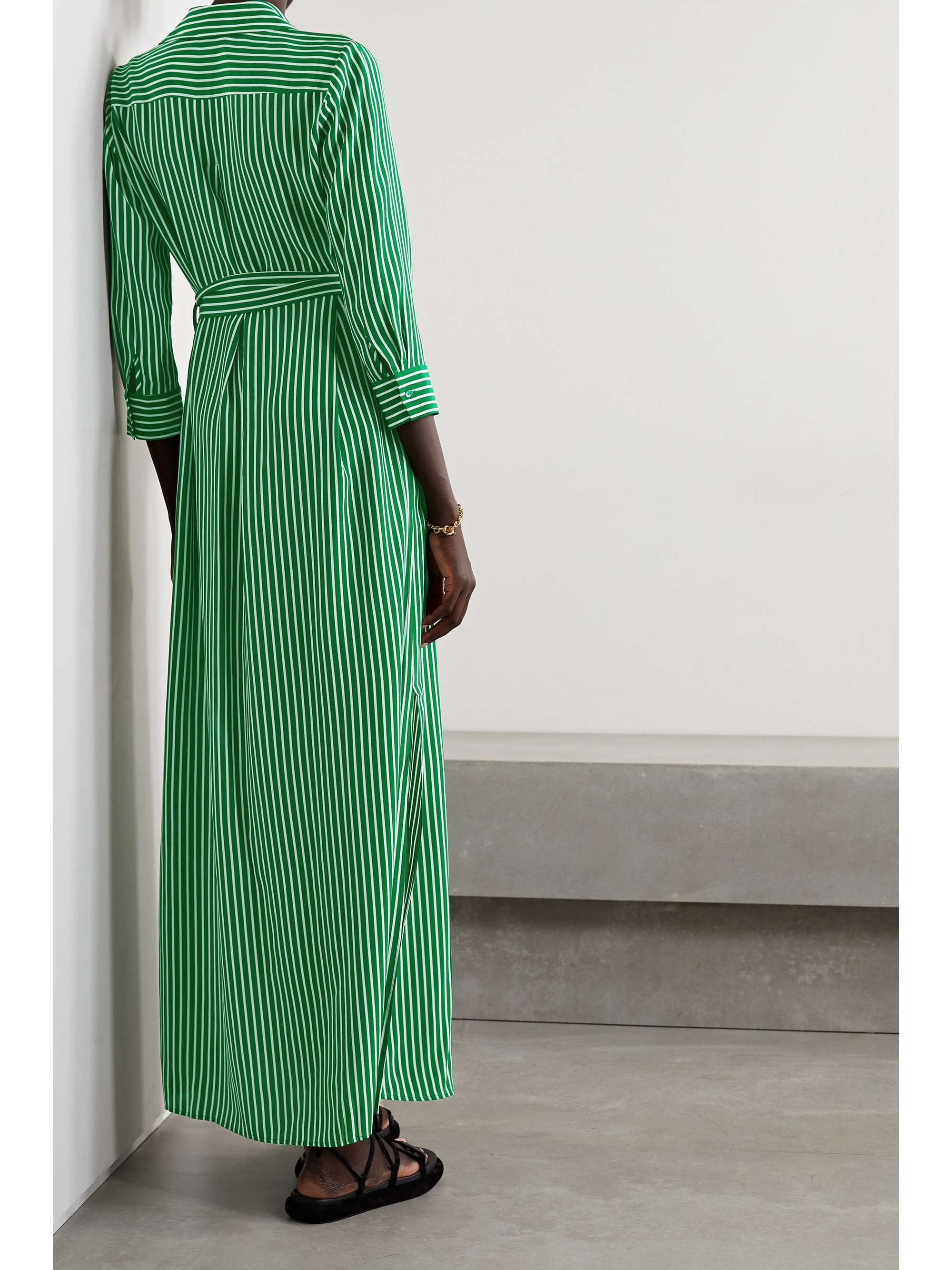 L'AGENCE Cameron belted striped silk crepe de chine maxi shirt dress
