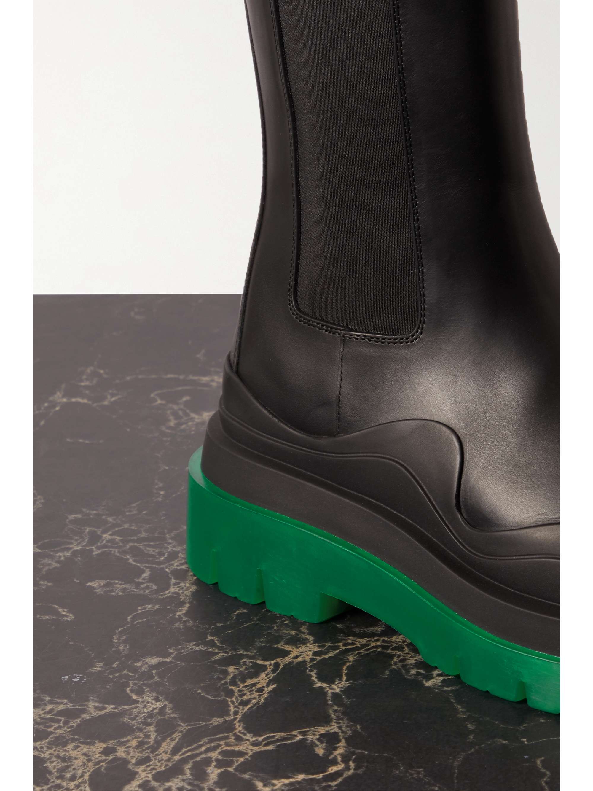 Black Tire Rubber Trimmed Leather Chelsea Boots Bottega Veneta Net A Porter