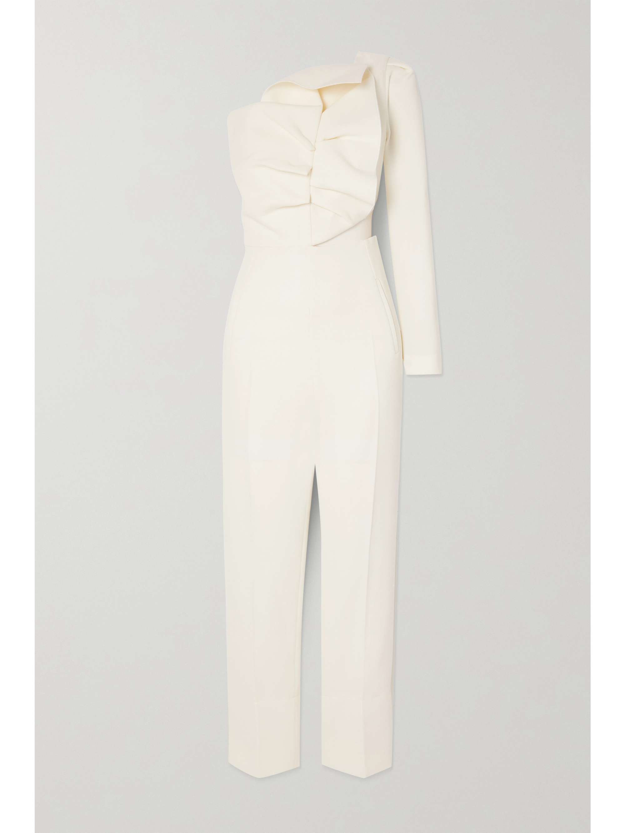 ROLAND MOURET Frenso one sleeve bow detailed wool crepe jumpsuit