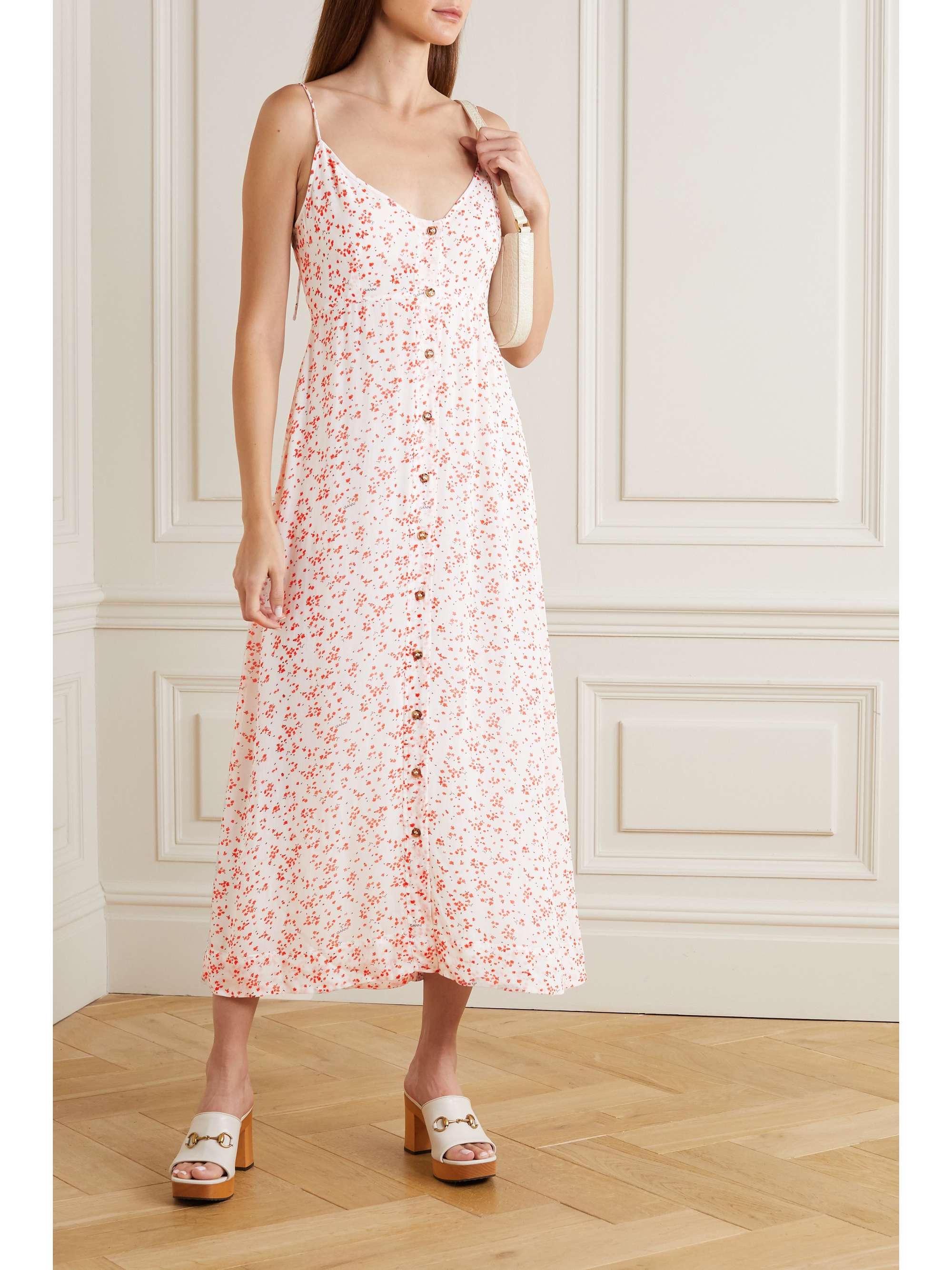 GANNI Floral-print georgette midi dress