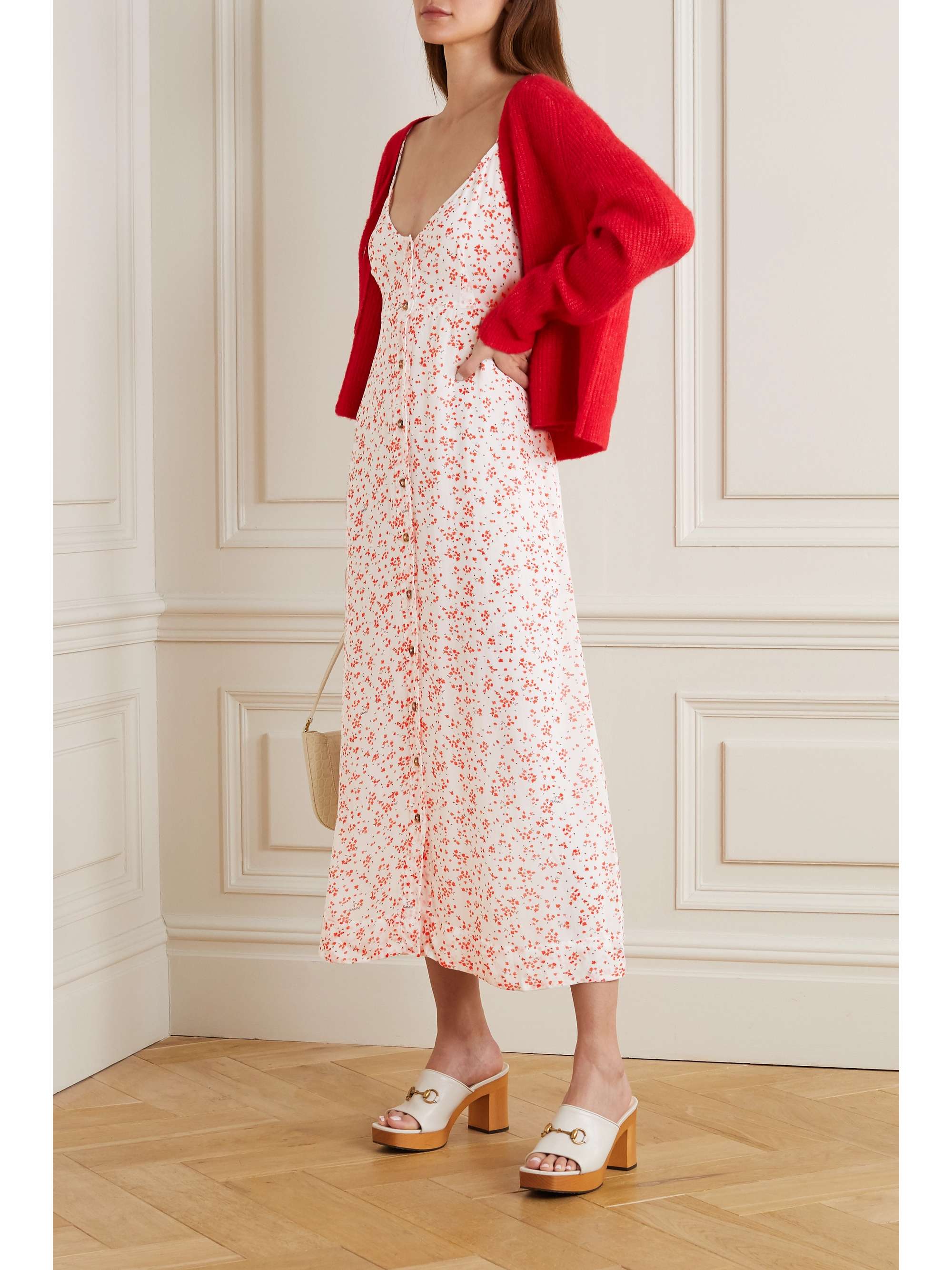 GANNI Floral-print georgette midi dress