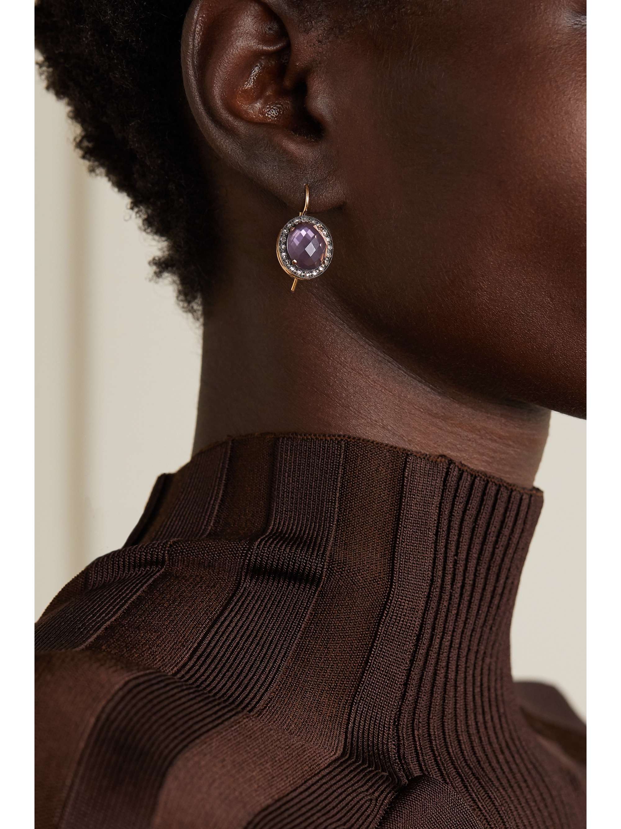 ANDREA FOHRMAN 18-karat rose gold, amethyst and diamond earrings