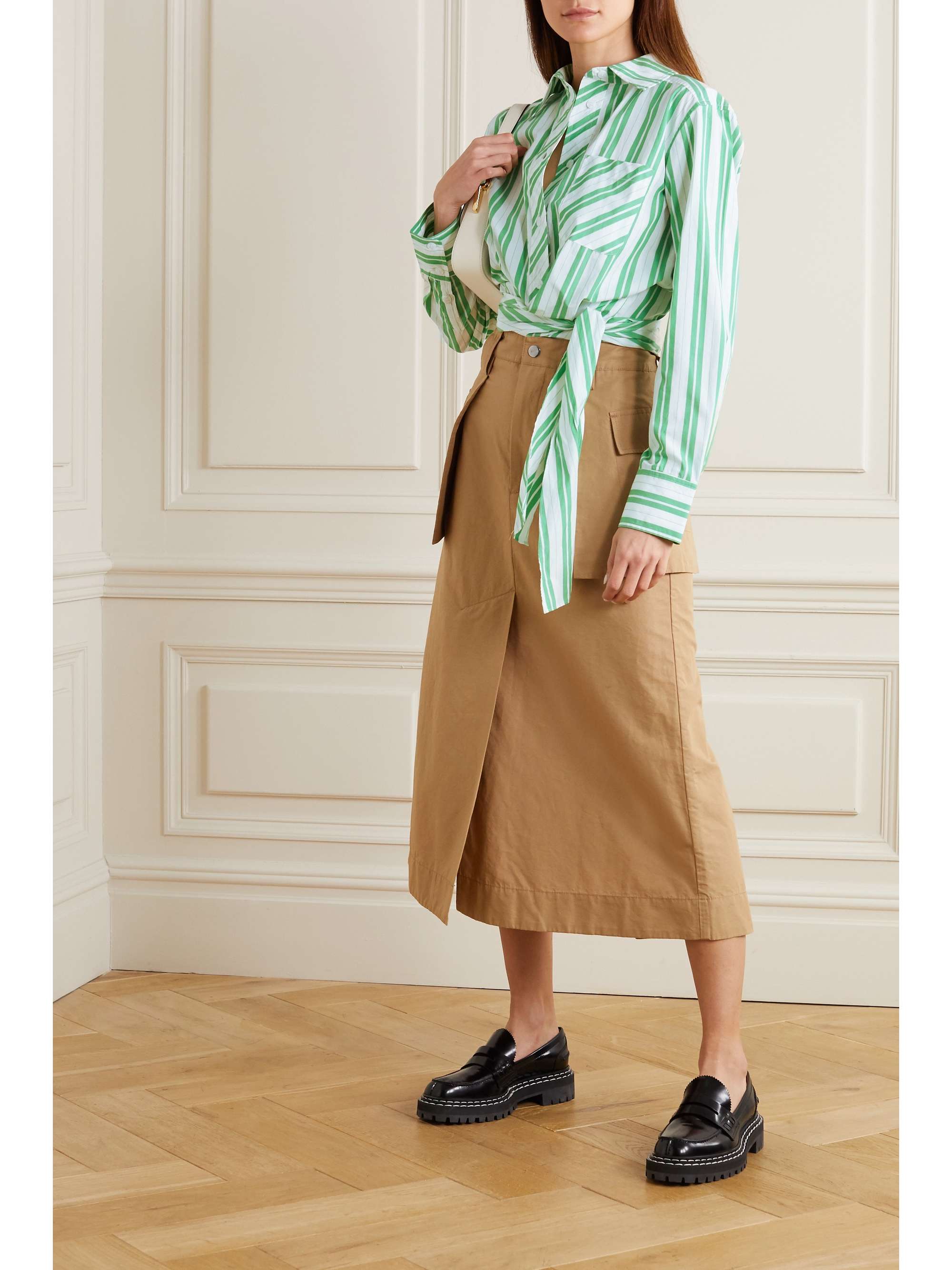 Green Tie-detailed striped organic 