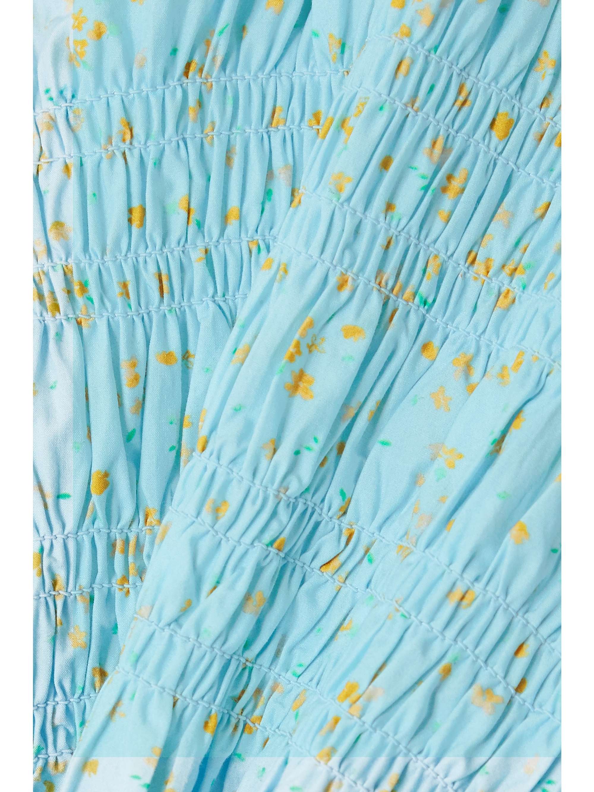GANNI Shirred floral-print organic cotton-blend poplin blouse