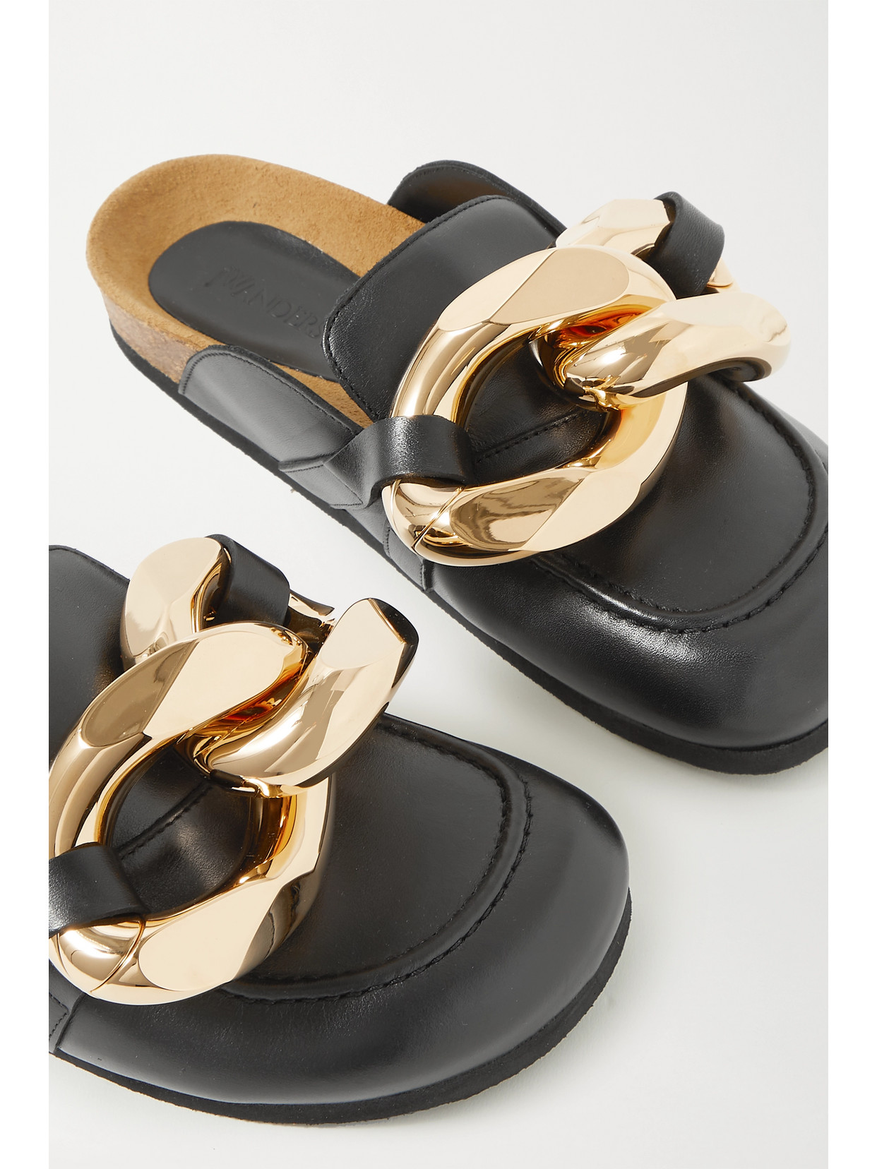 JW ANDERSON CHAIN-EMBELLISHED LEATHER SLIPPERS