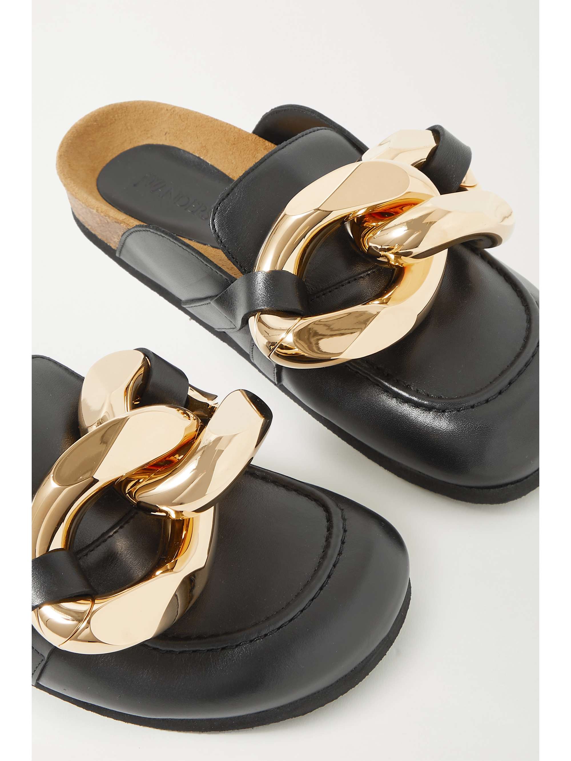 JW ANDERSON Chain-embellished shearling-lined leather slippers