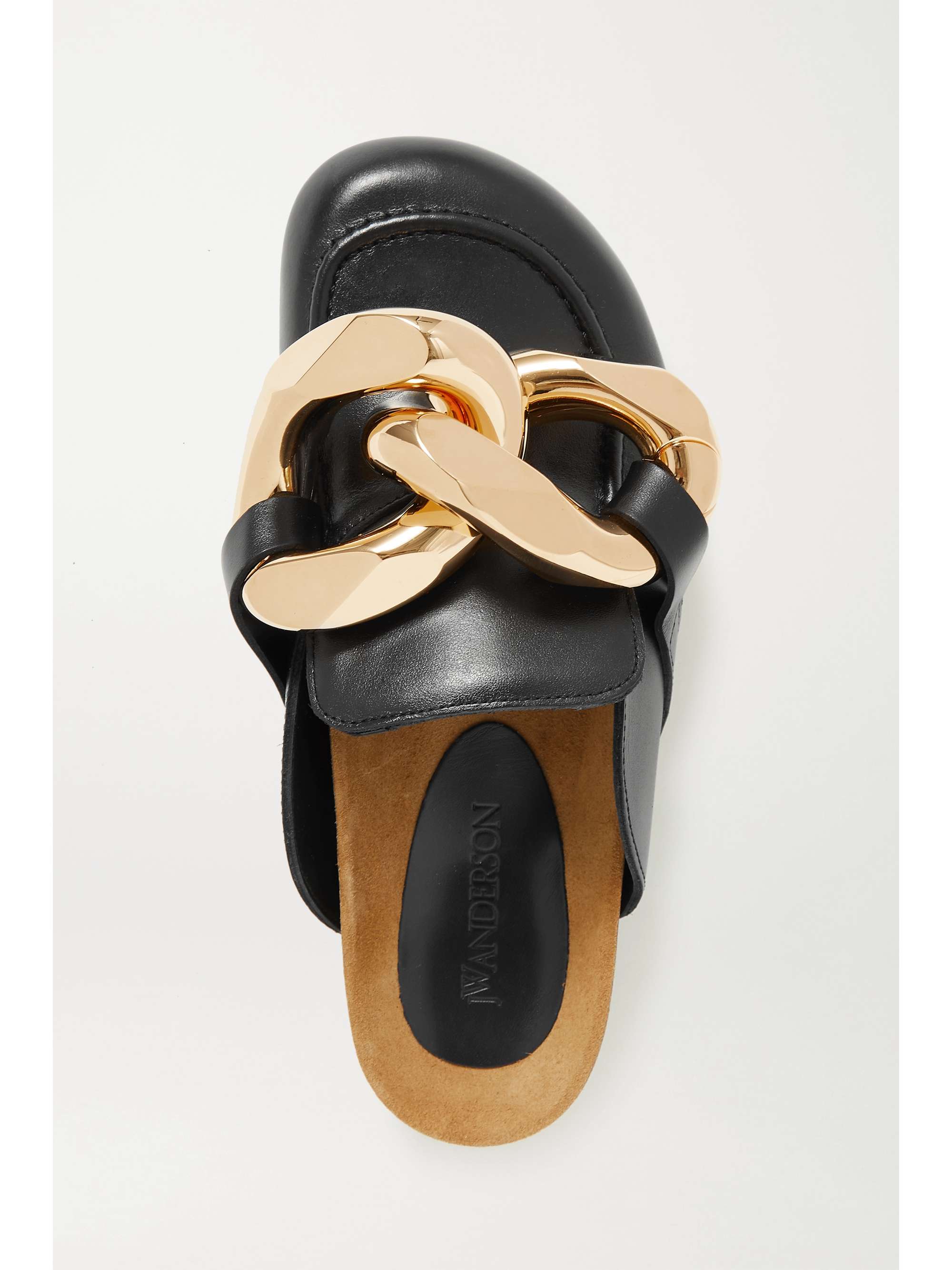JW ANDERSON Chain-embellished shearling-lined leather slippers
