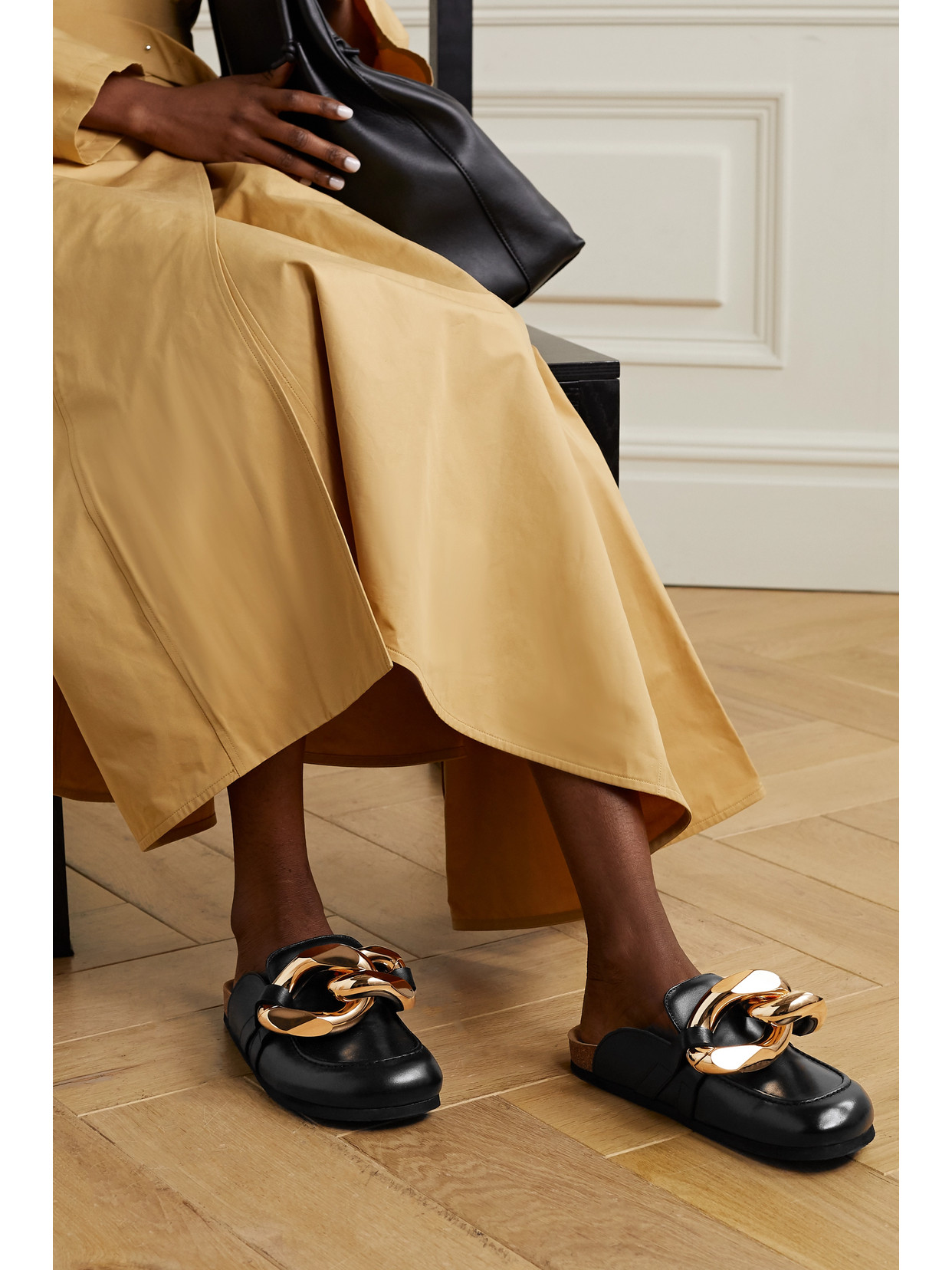 JW ANDERSON CHAIN-EMBELLISHED LEATHER SLIPPERS