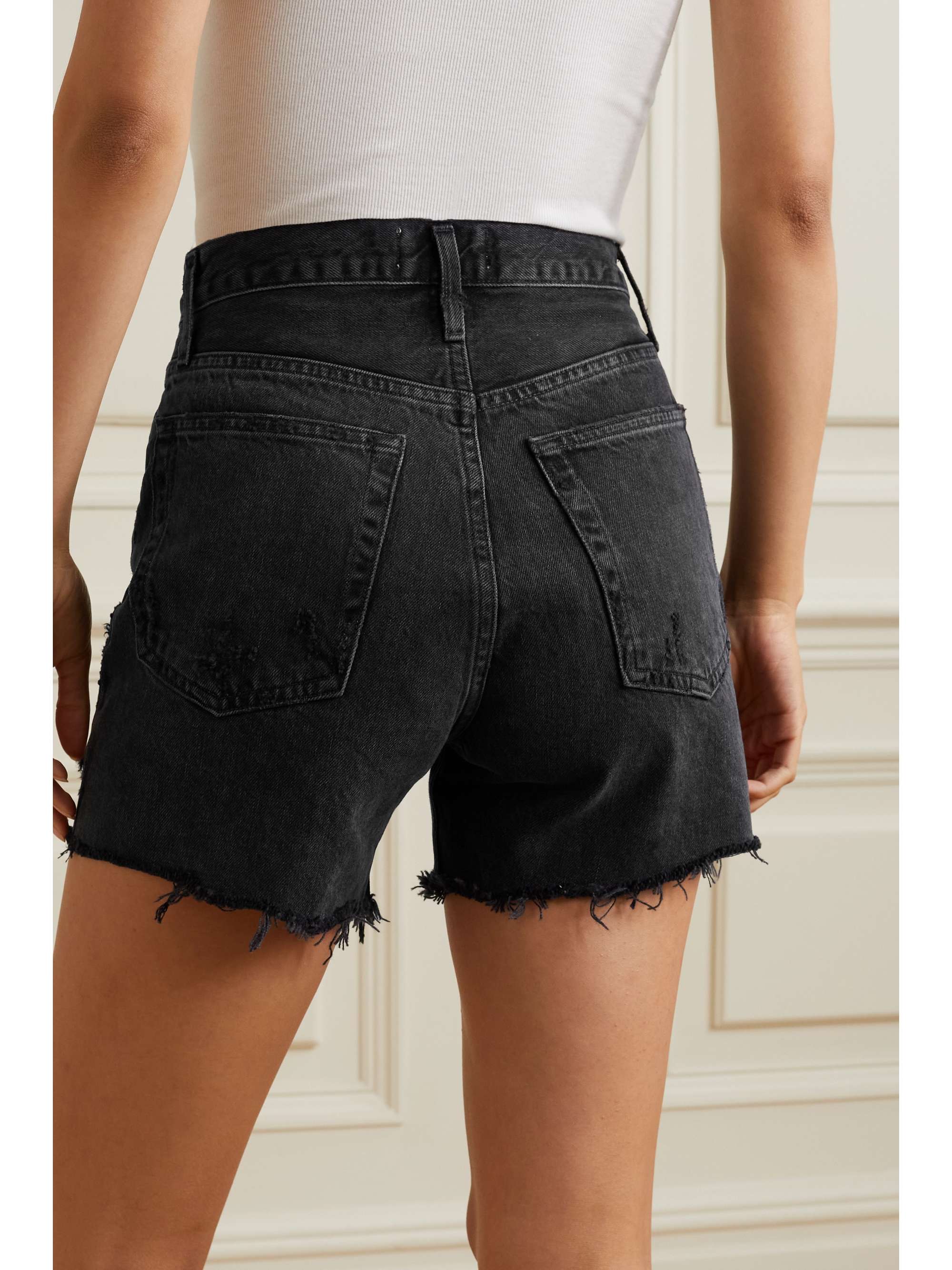 Black Riley distressed denim shorts 