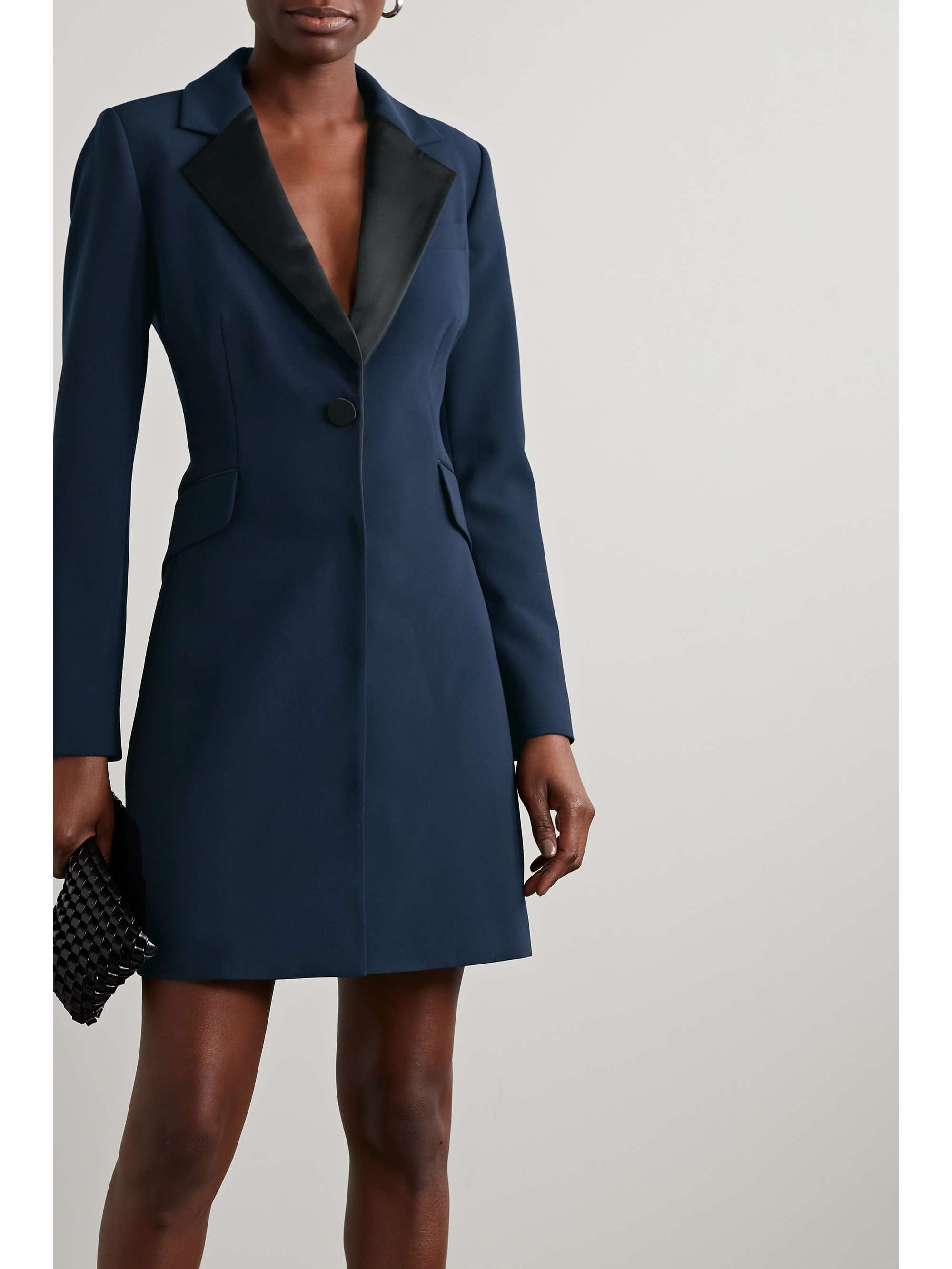 CAROLINA HERRERA Silk satin-trimmed crepe mini dress