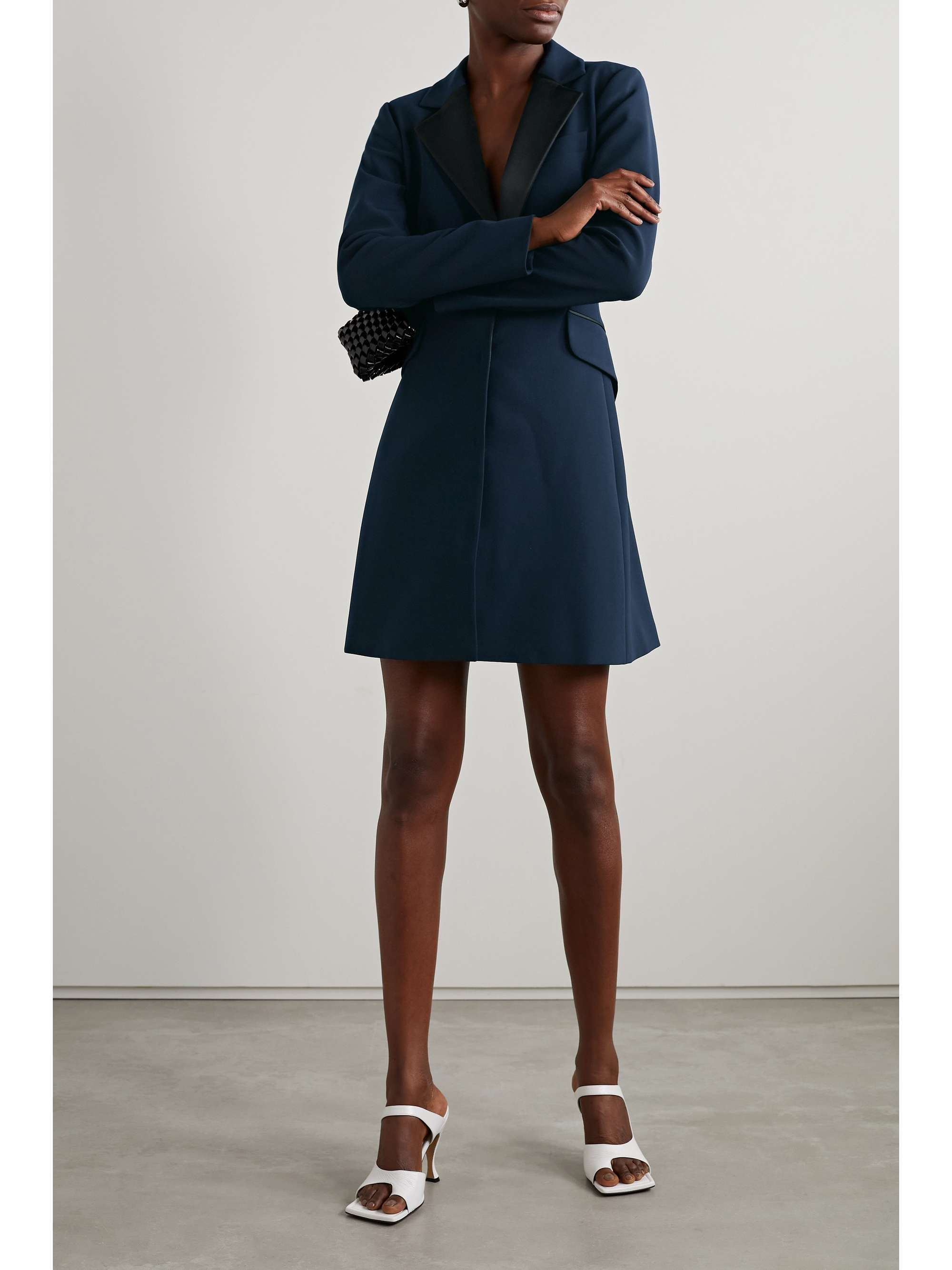 CAROLINA HERRERA Silk satin-trimmed crepe mini dress