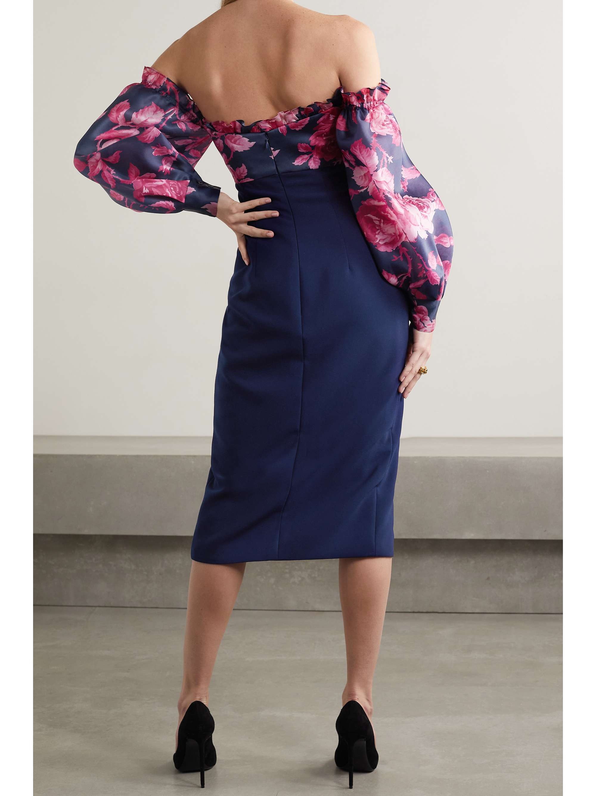 CAROLINA HERRERA Off-the-shoulder cutout floral-print organza and silk-crepe midi dress
