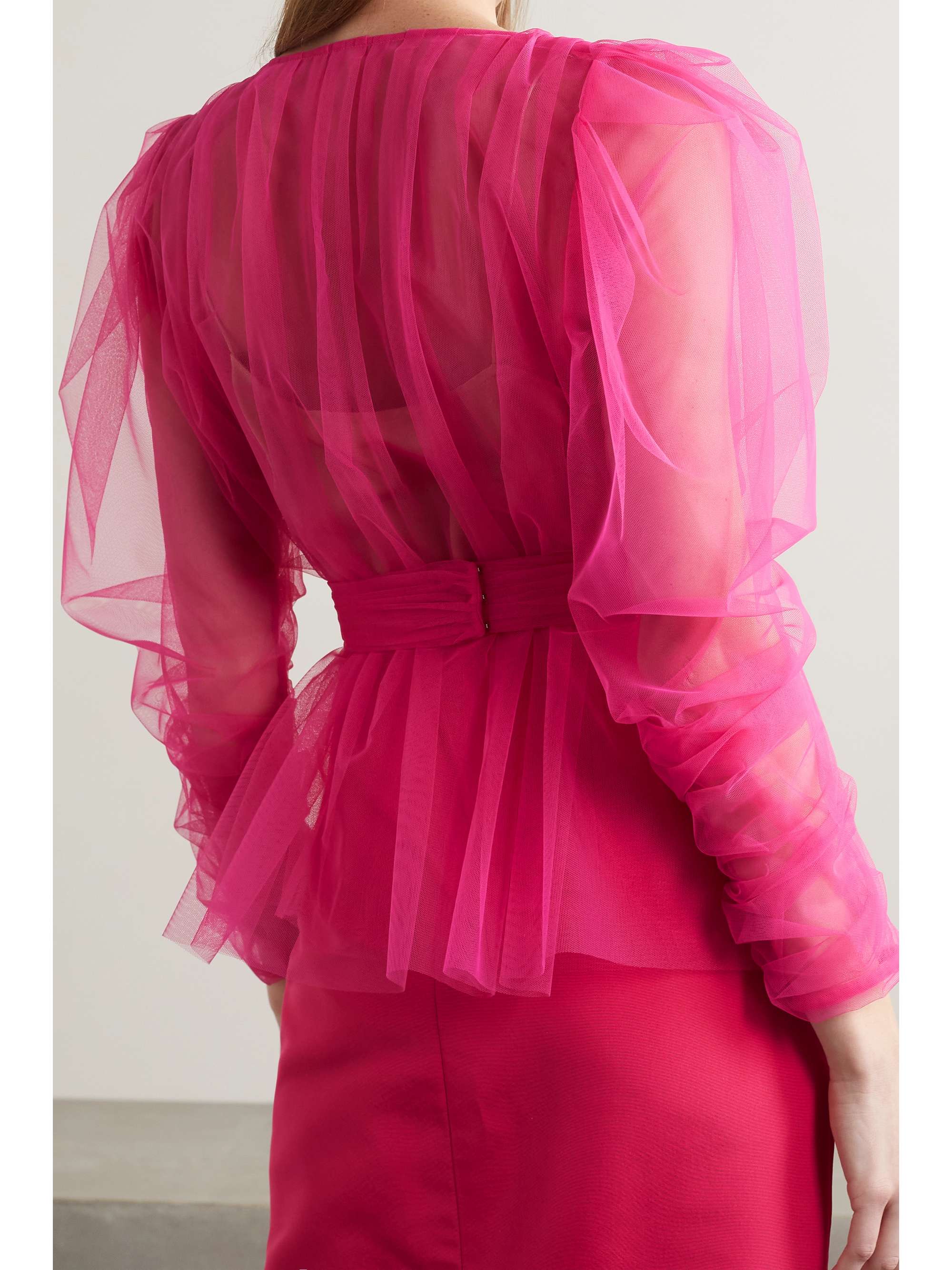 CAROLINA HERRERA Belted ruched tulle blouse