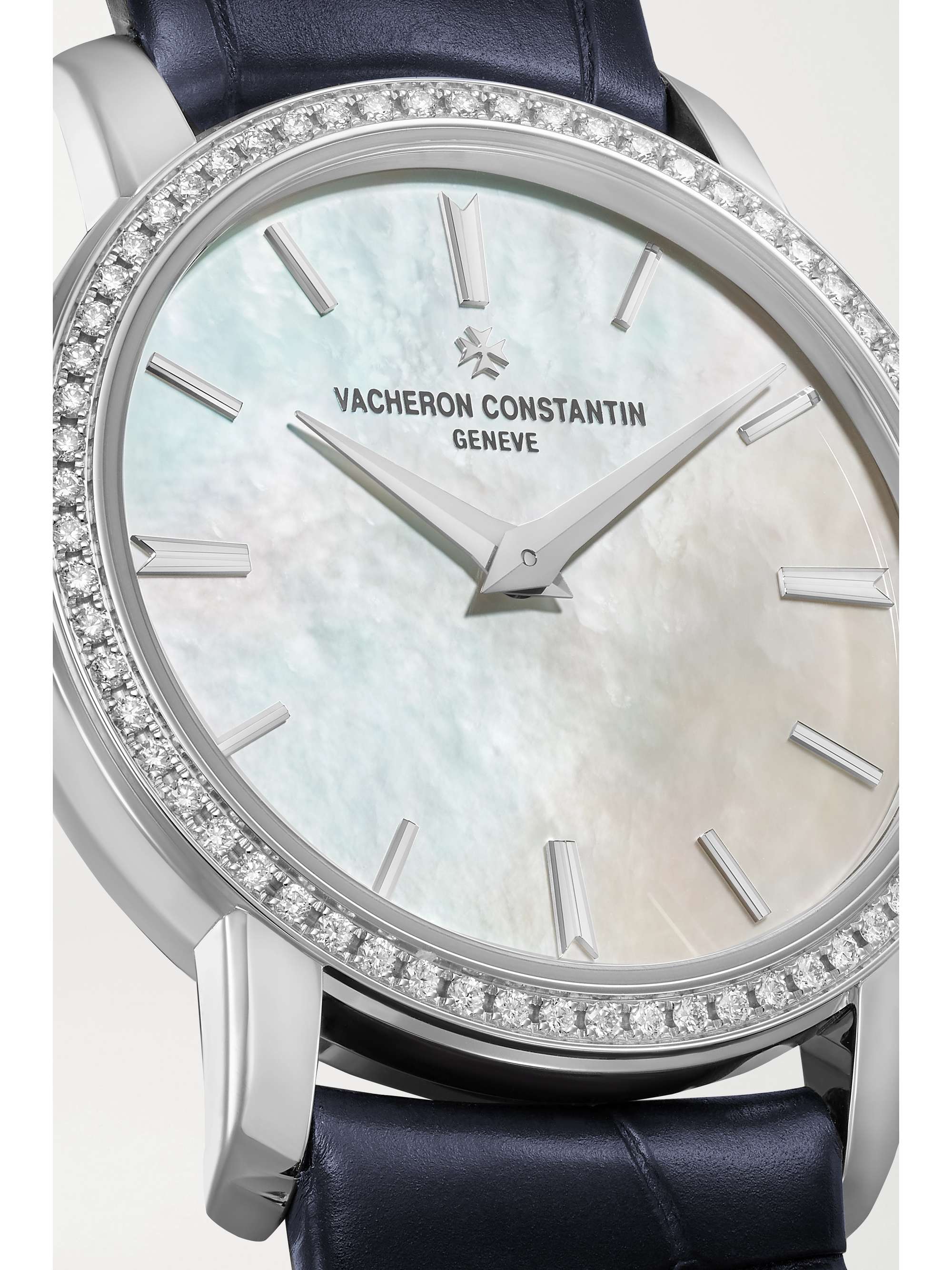 VACHERON CONSTANTIN Traditionnelle 30mm 18-karat white gold, alligator, diamond and mother-of-pearl watch