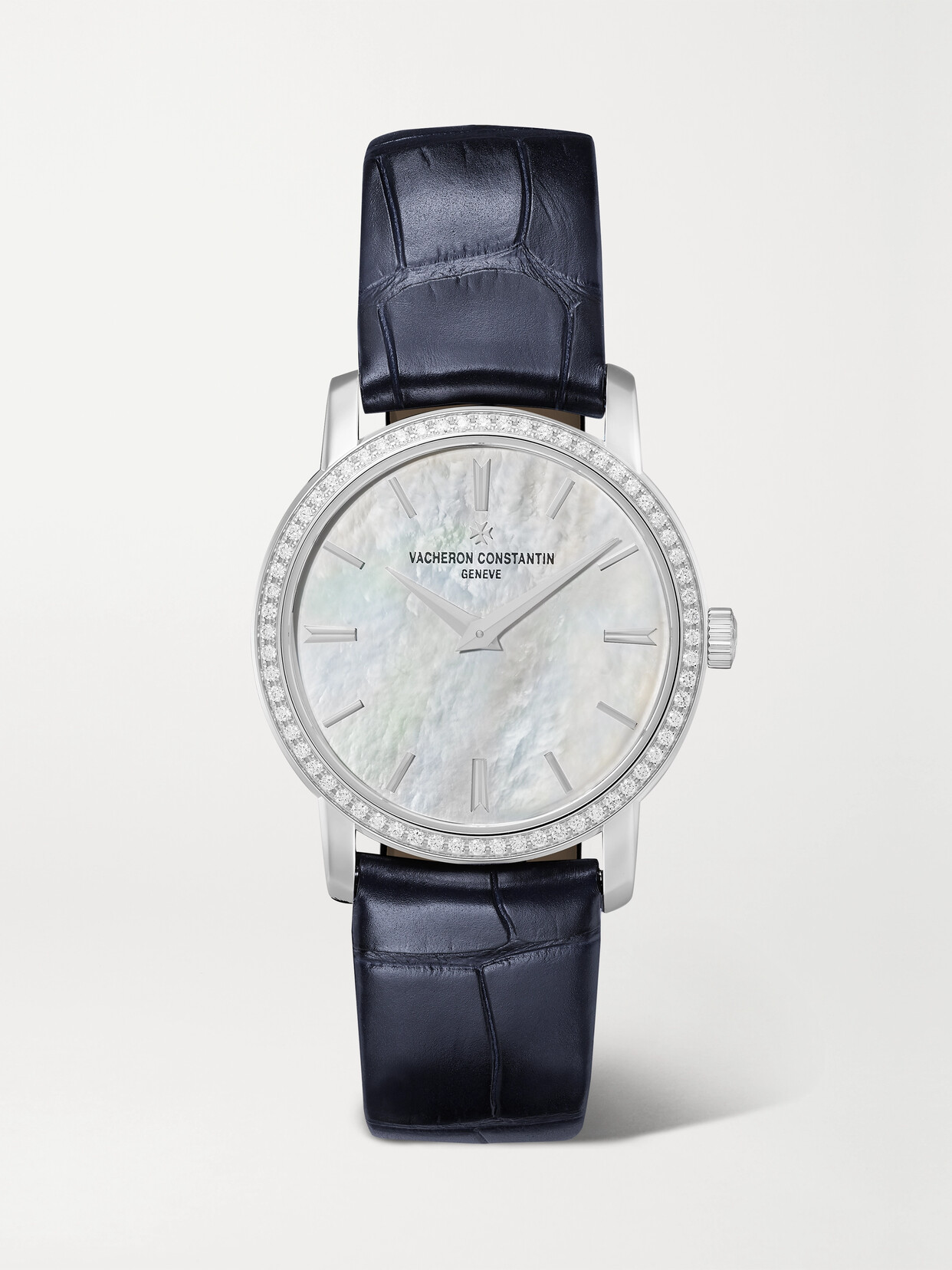 Vacheron Constantin Traditionnelle 30mm 18-karat White Gold, Alligator, Diamond And Mother-of-pearl Watch