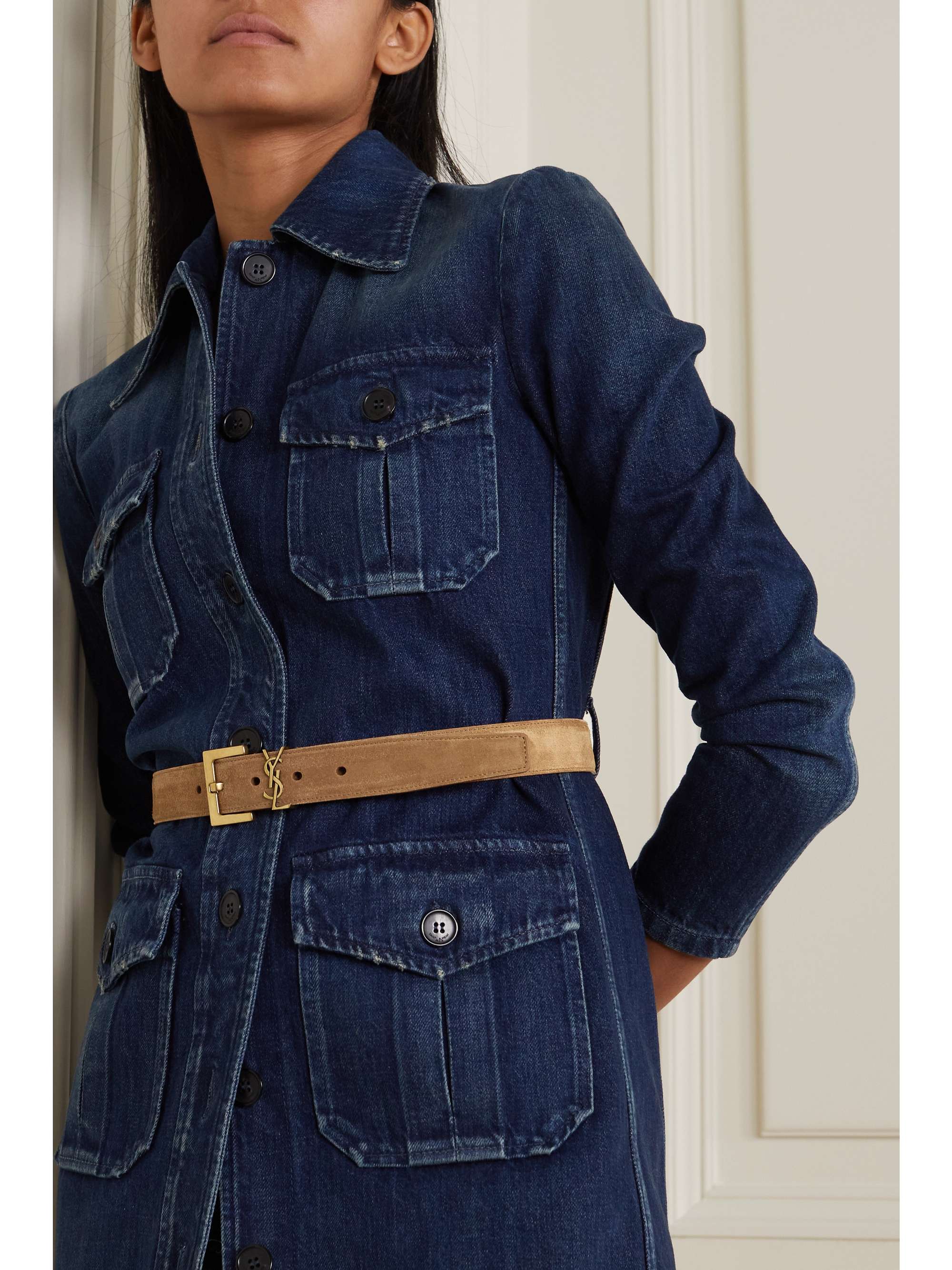 Brown Monogramme suede belt | SAINT 