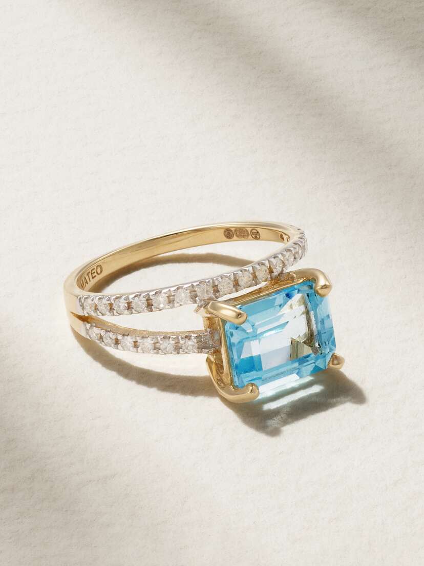 Mateo Point Of Focus 14-karat Gold, Topaz And Diamond Ring