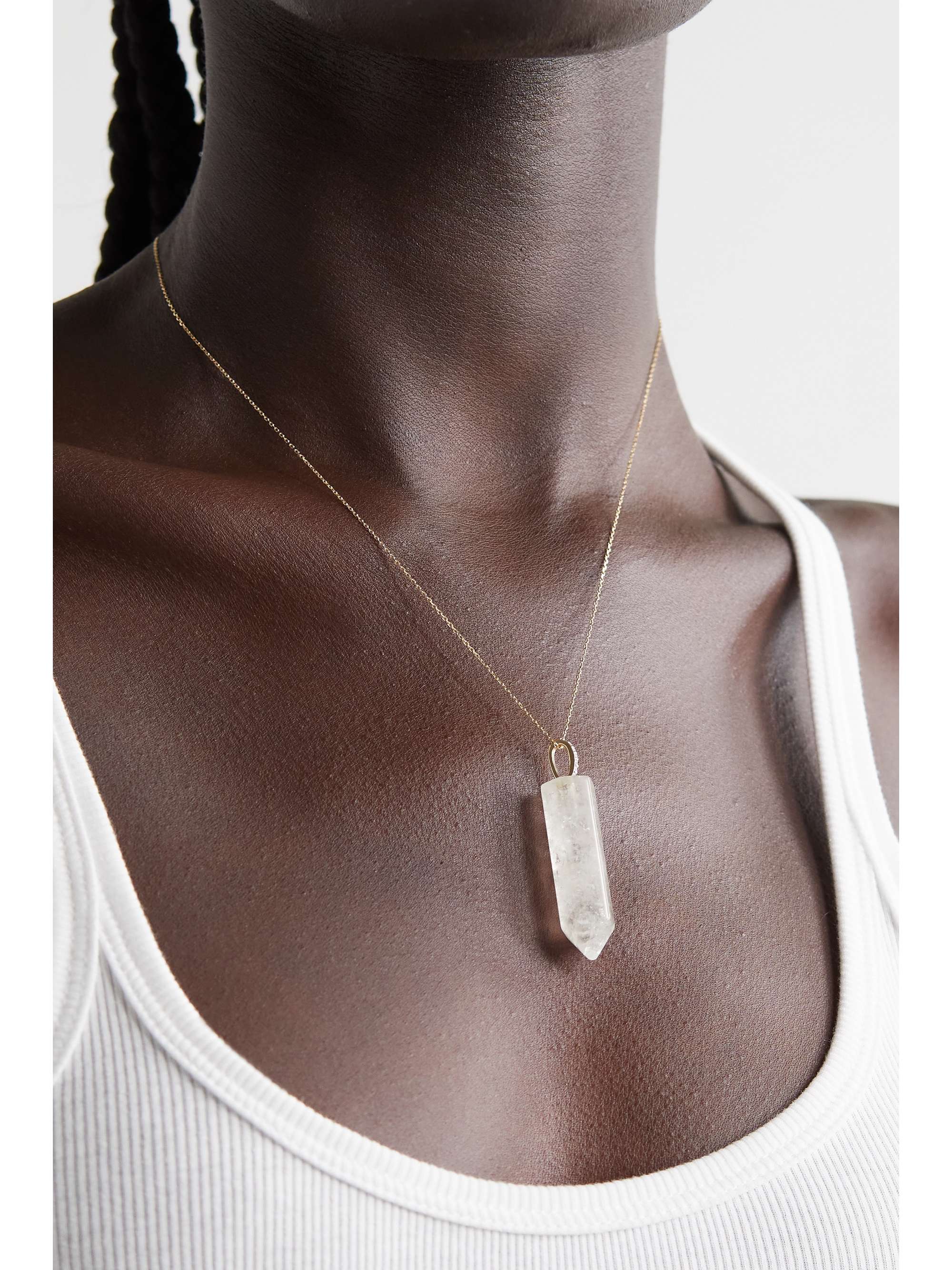 MATEO 14-karat gold, quartz and diamond necklace