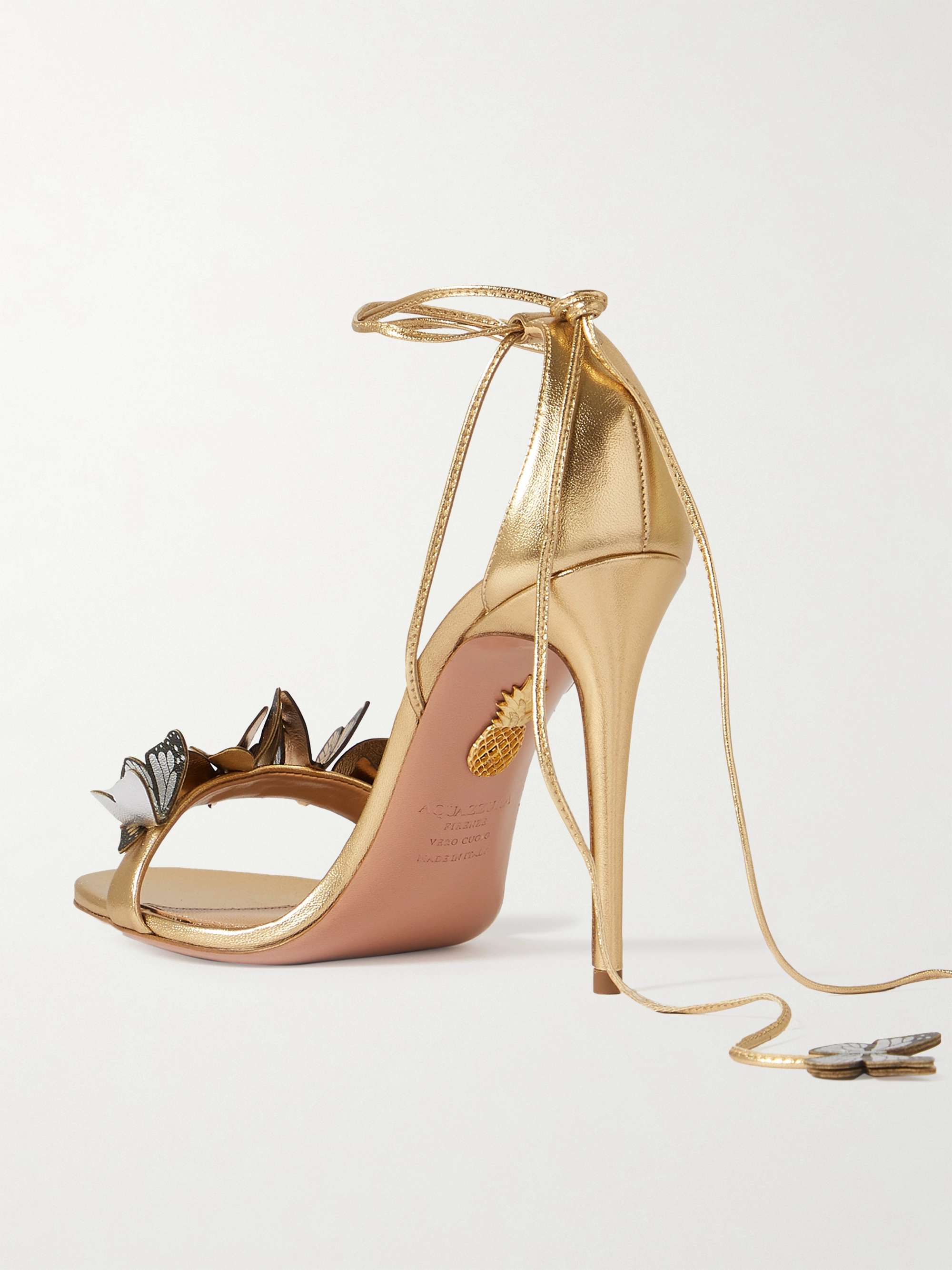 AQUAZZURA Papillo 105 embellished metallic leather sandals