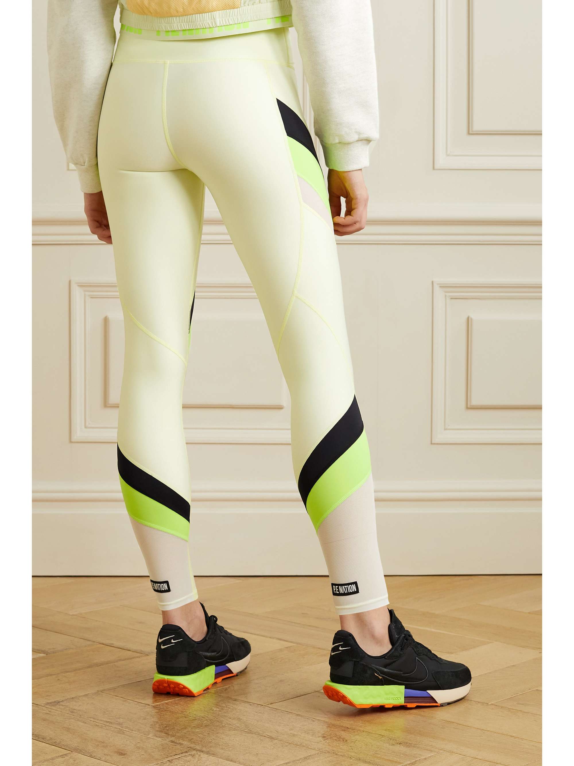 P.E NATION Clubhouse striped recycled stretch and mesh leggings