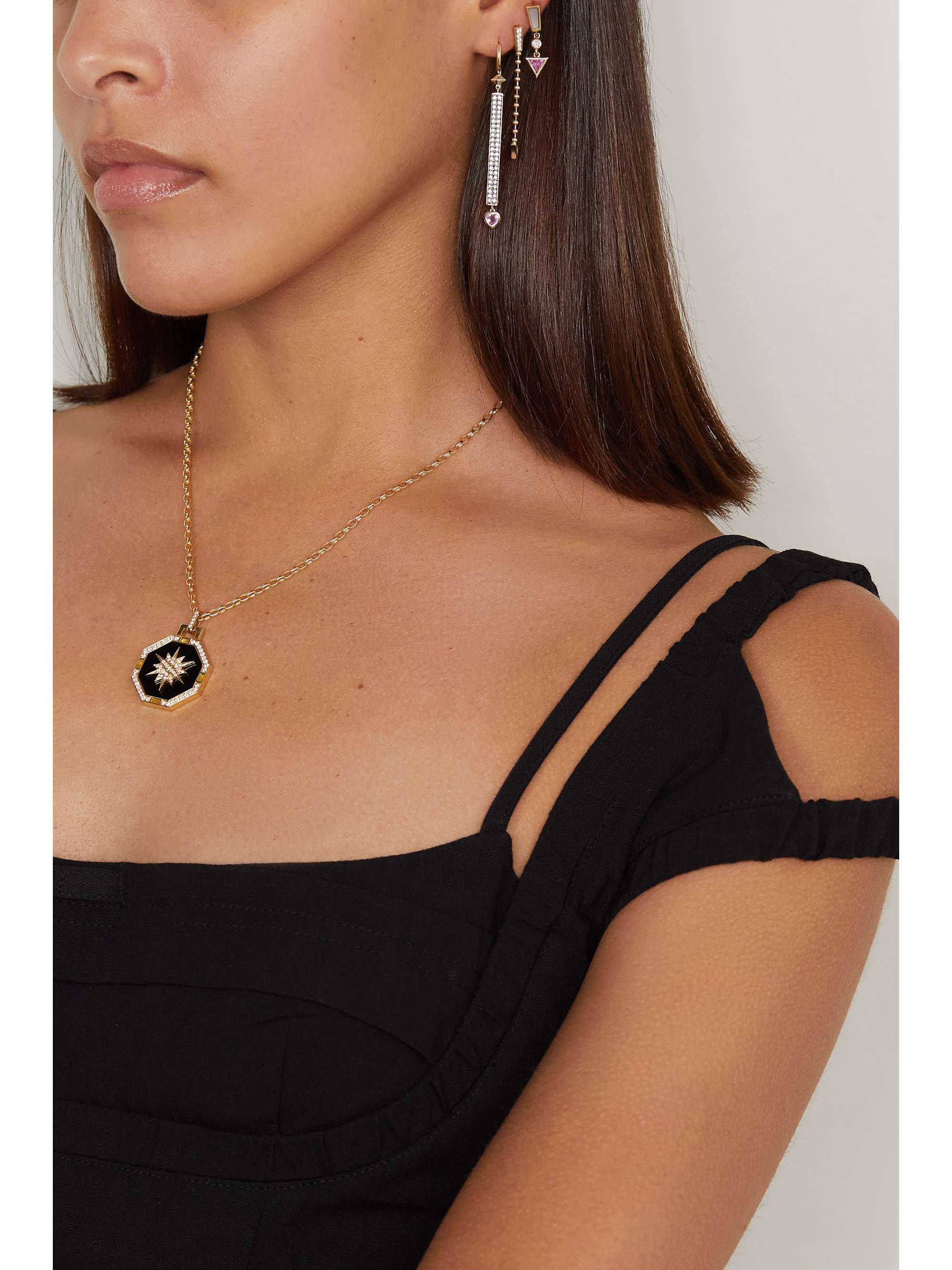 SORELLINA Cupid's Stx 18-karat gold, diamond and sapphire earrings