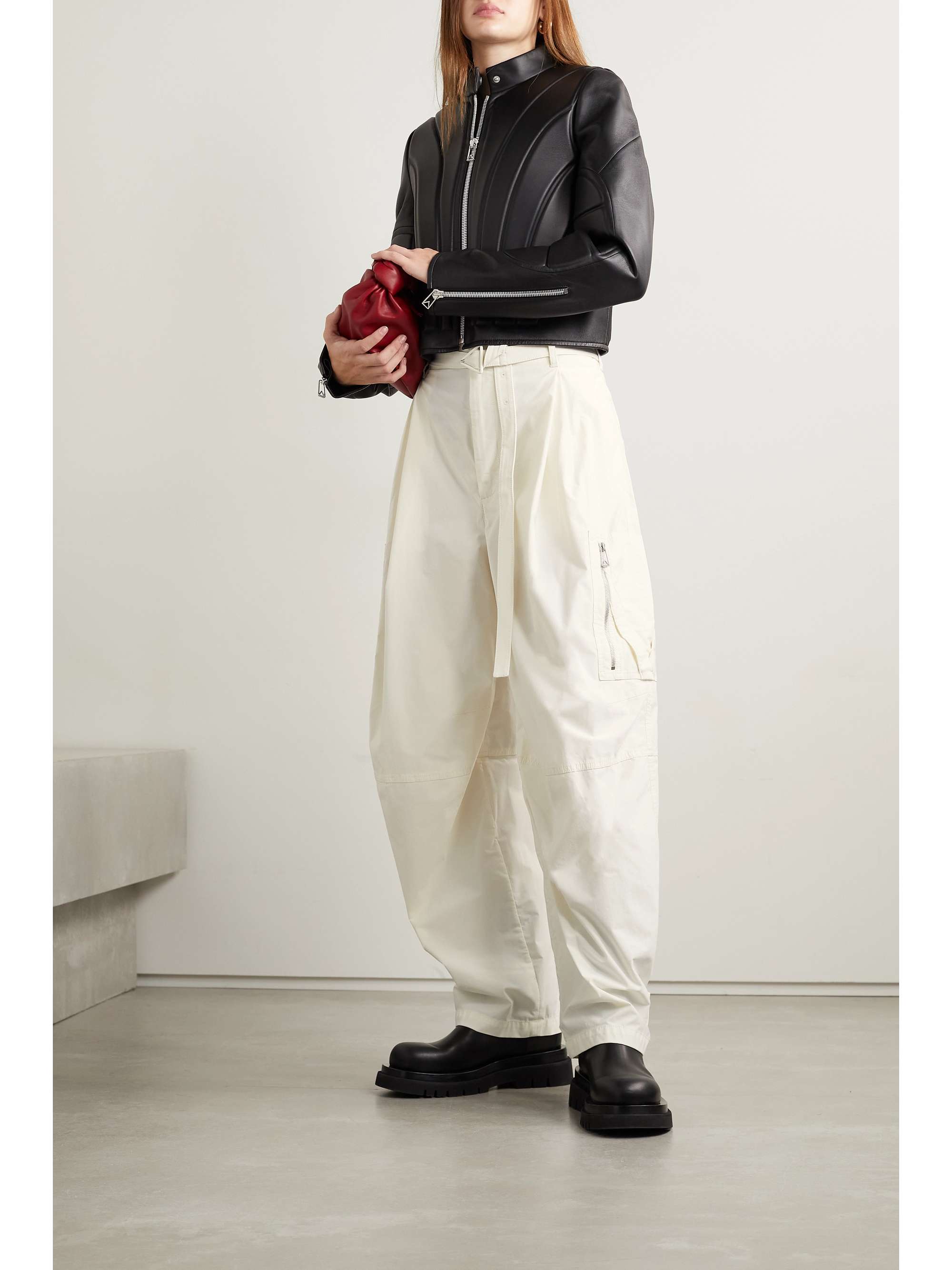 Belted wool-blend wide-leg cargo pants 