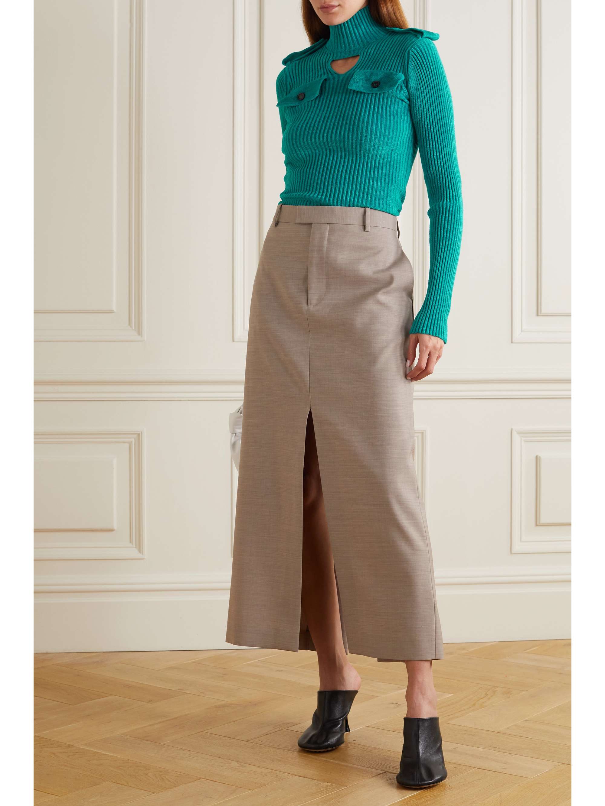 Blue Cutout ribbed velour turtleneck 