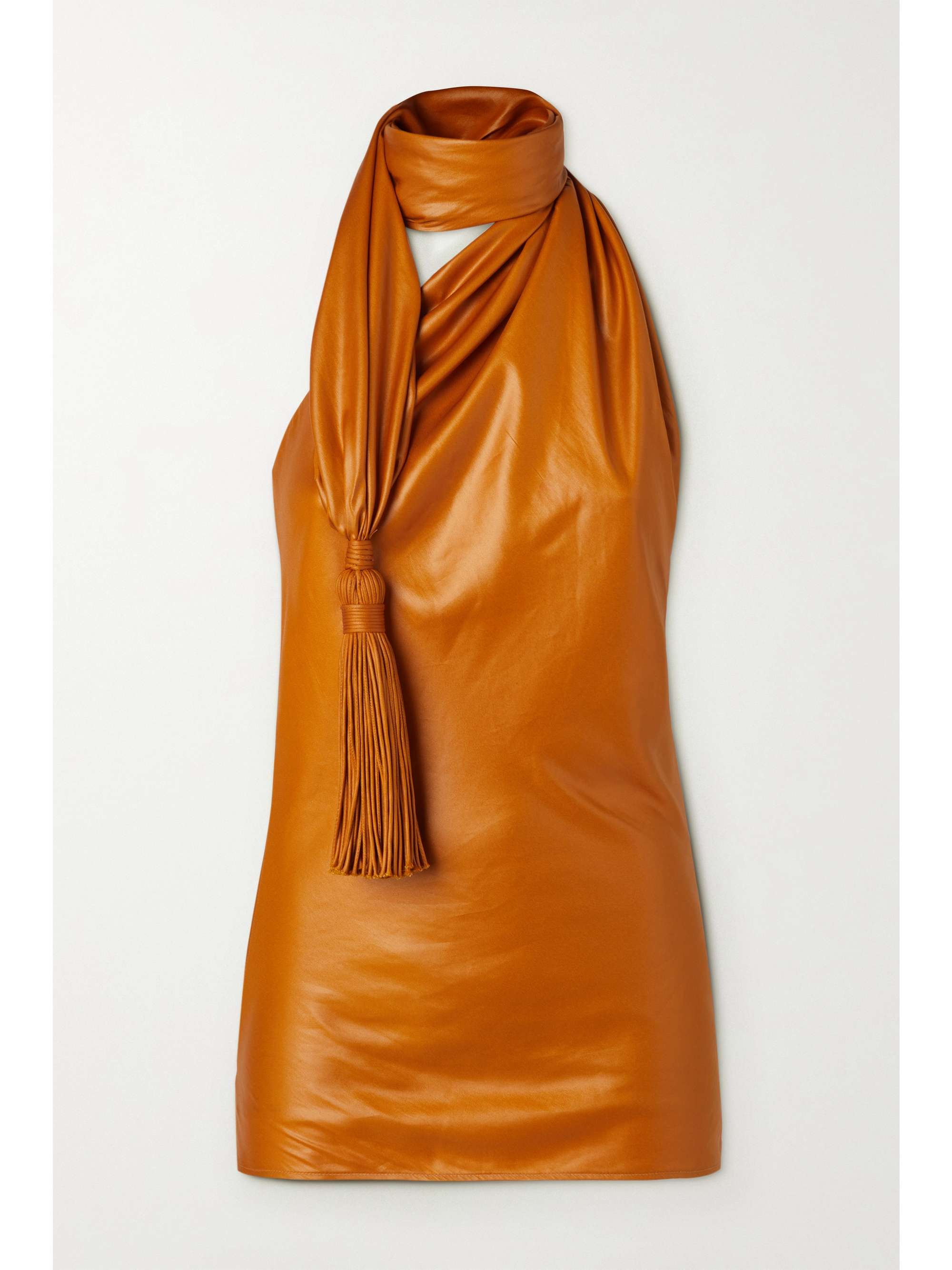 Orange Tasseled satin halterneck top 