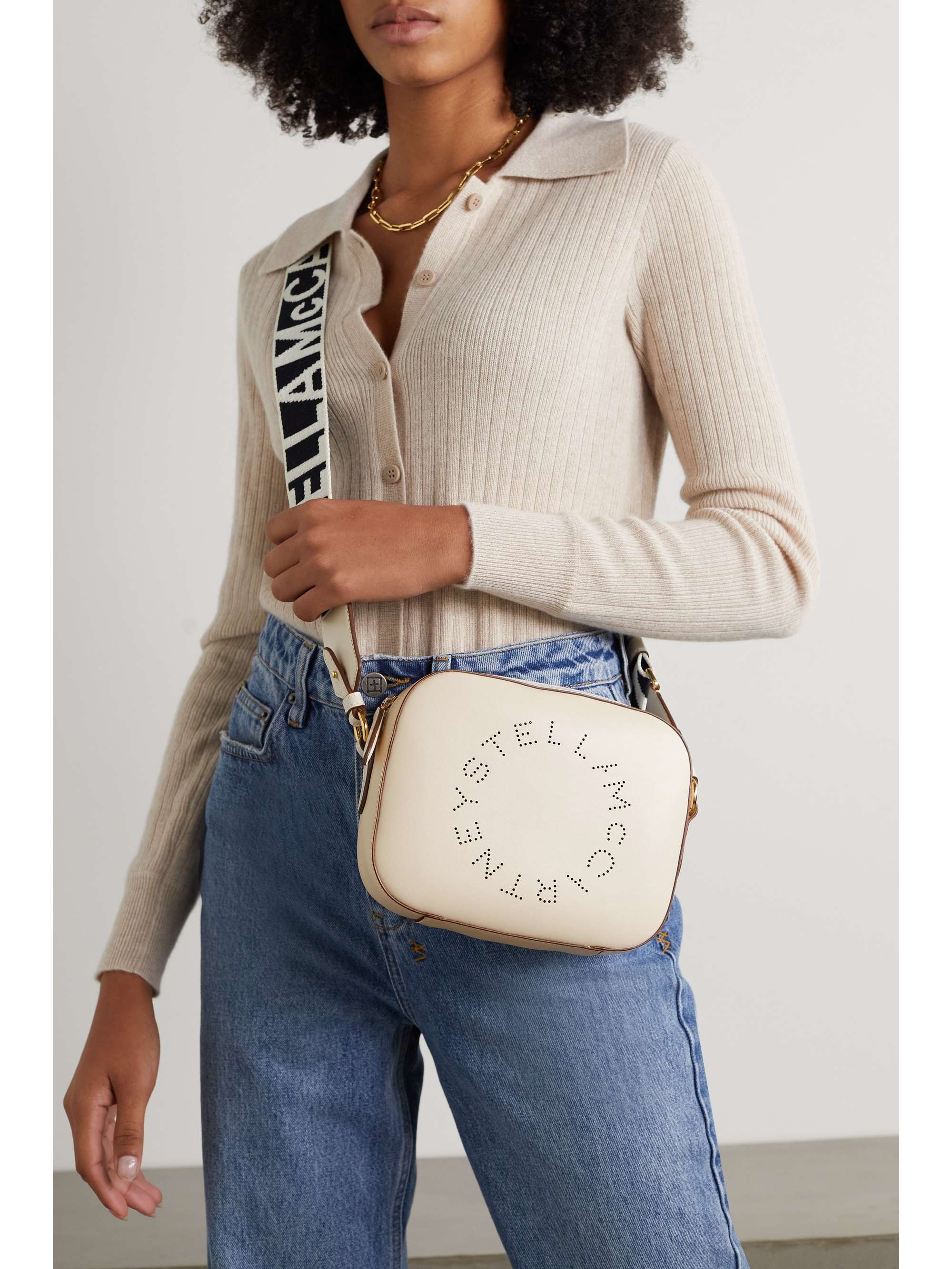 White Perforated vegetarian leather camera bag | STELLA MCCARTNEY |  NET-A-PORTER