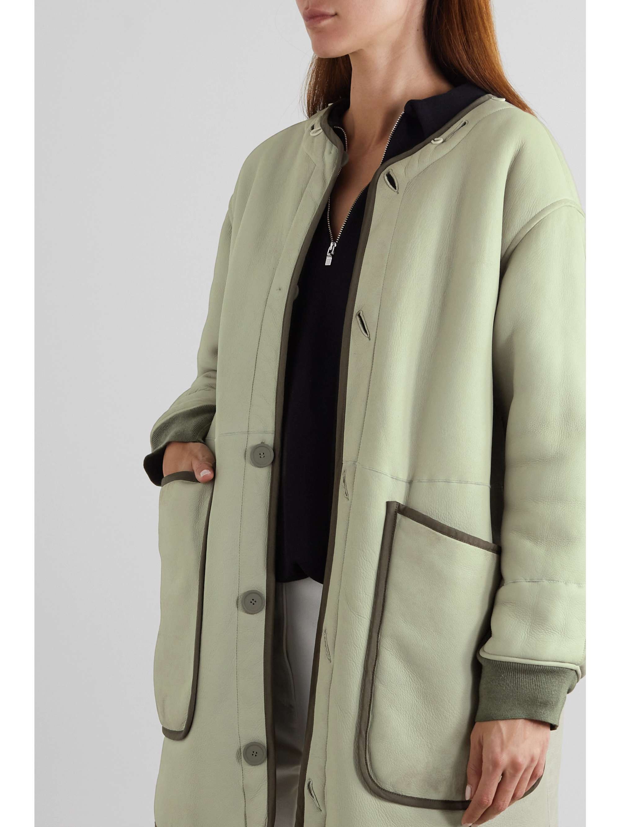 Marfa Stance - Reversible Hooded Canvas-trimmed Shearling Coat - Green - Large - Net A Porter