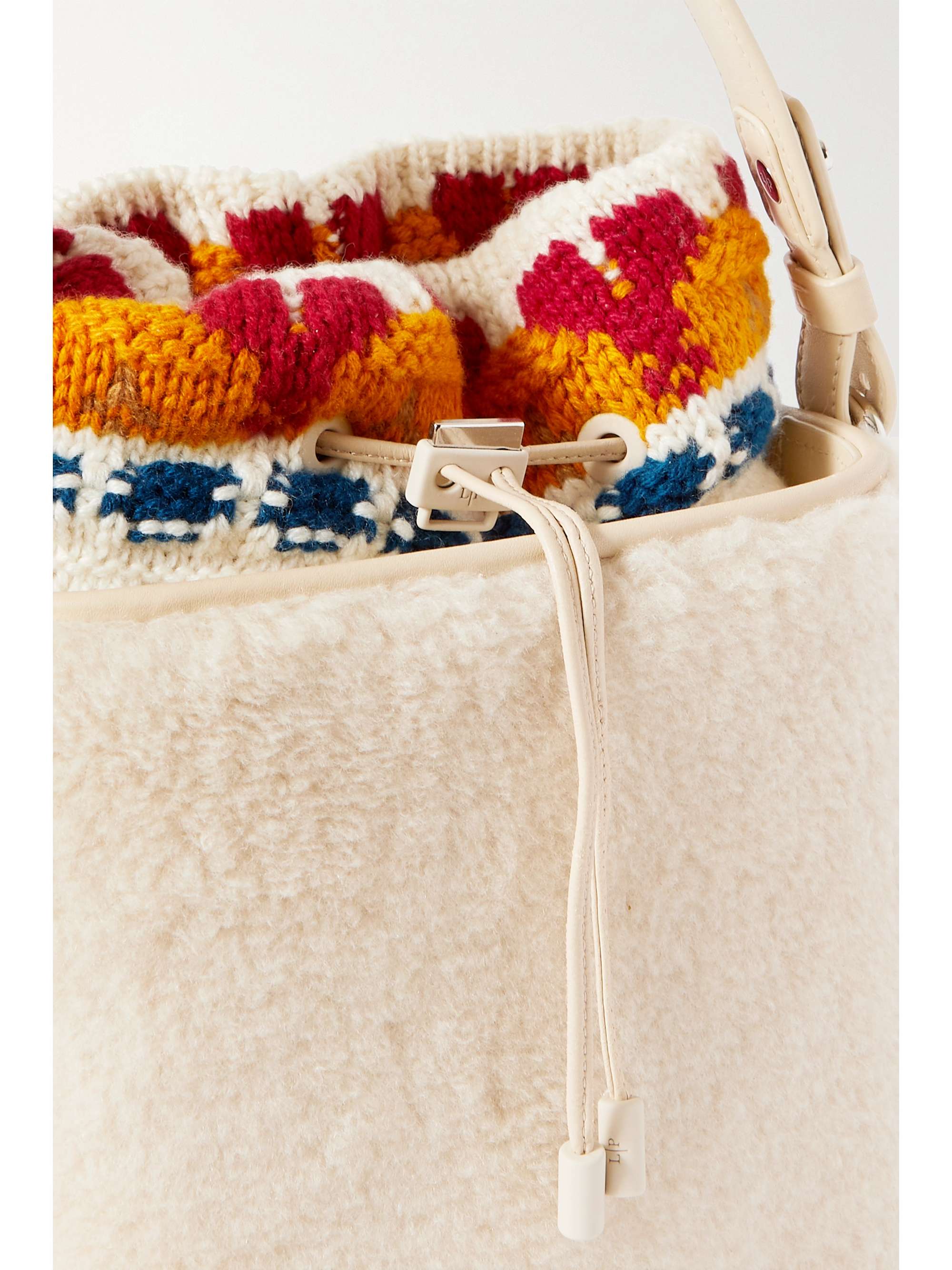 LORO PIANA Artemis cashmere and silk-blend trimmed shearling bucket bag