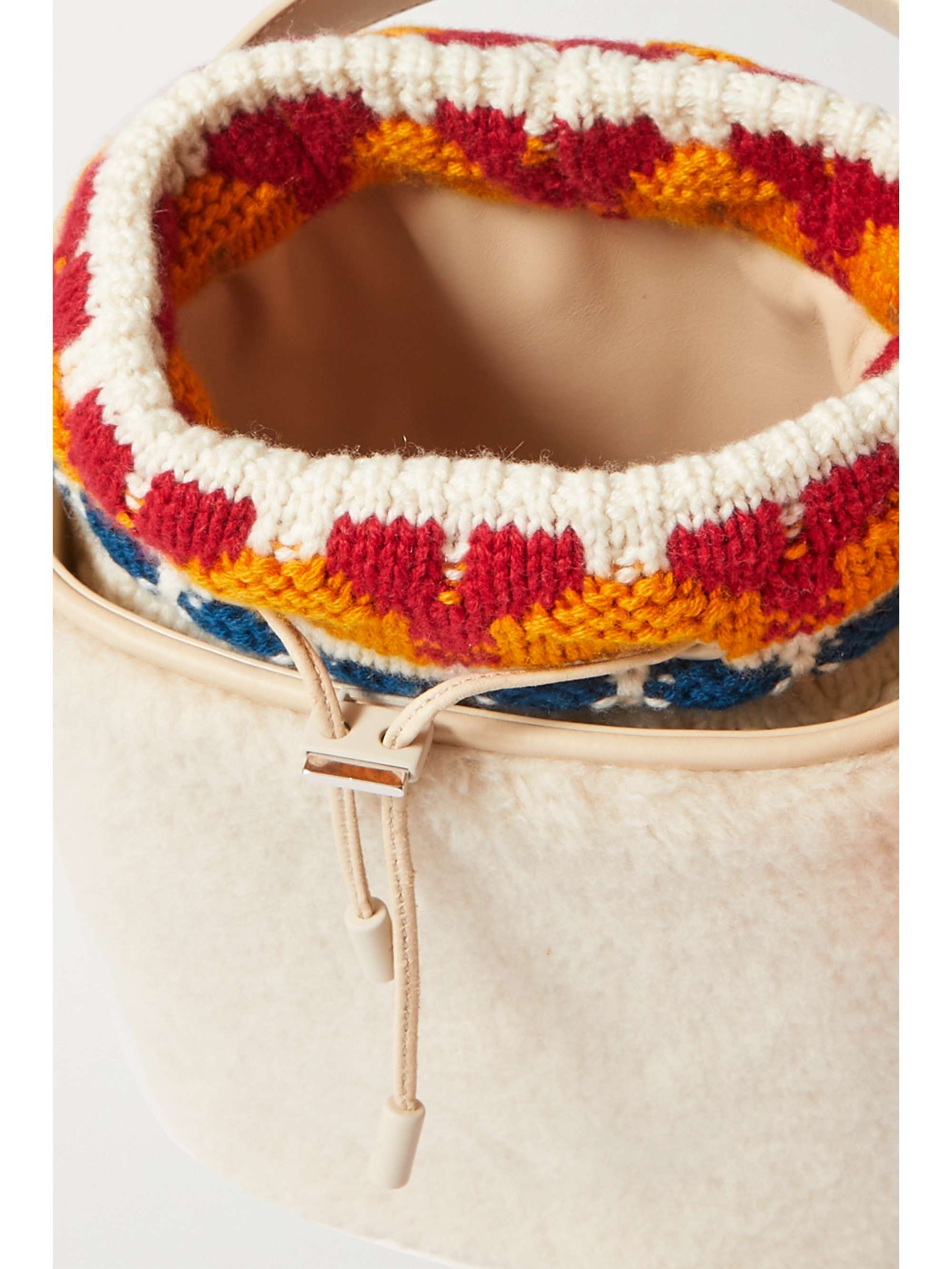 LORO PIANA Artemis cashmere and silk-blend trimmed shearling bucket bag
