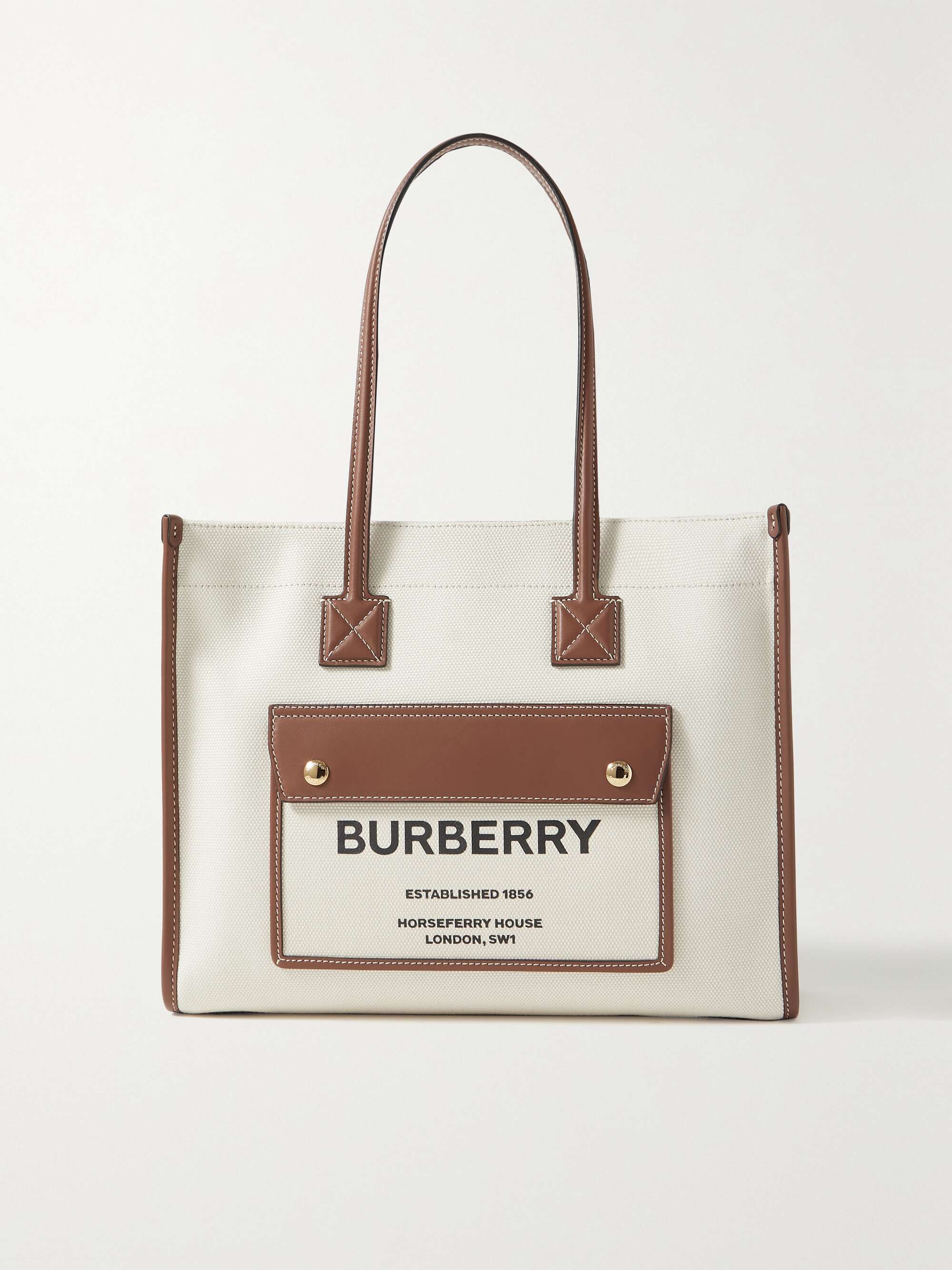 Leather-Trimmed Logo-Print Canvas Tote Bag