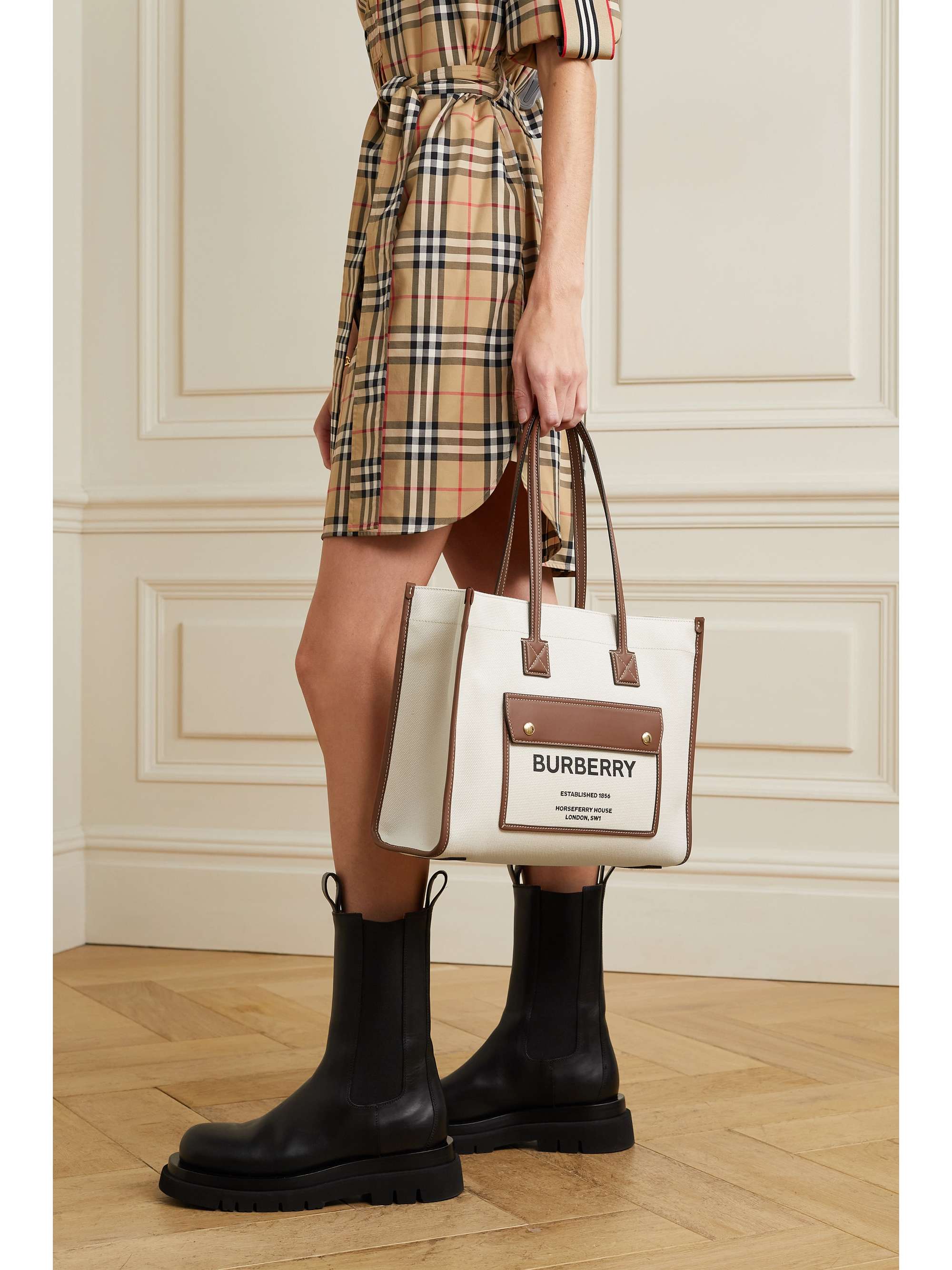 Burberry Small Leather-trimmed Printed Canvas Tote