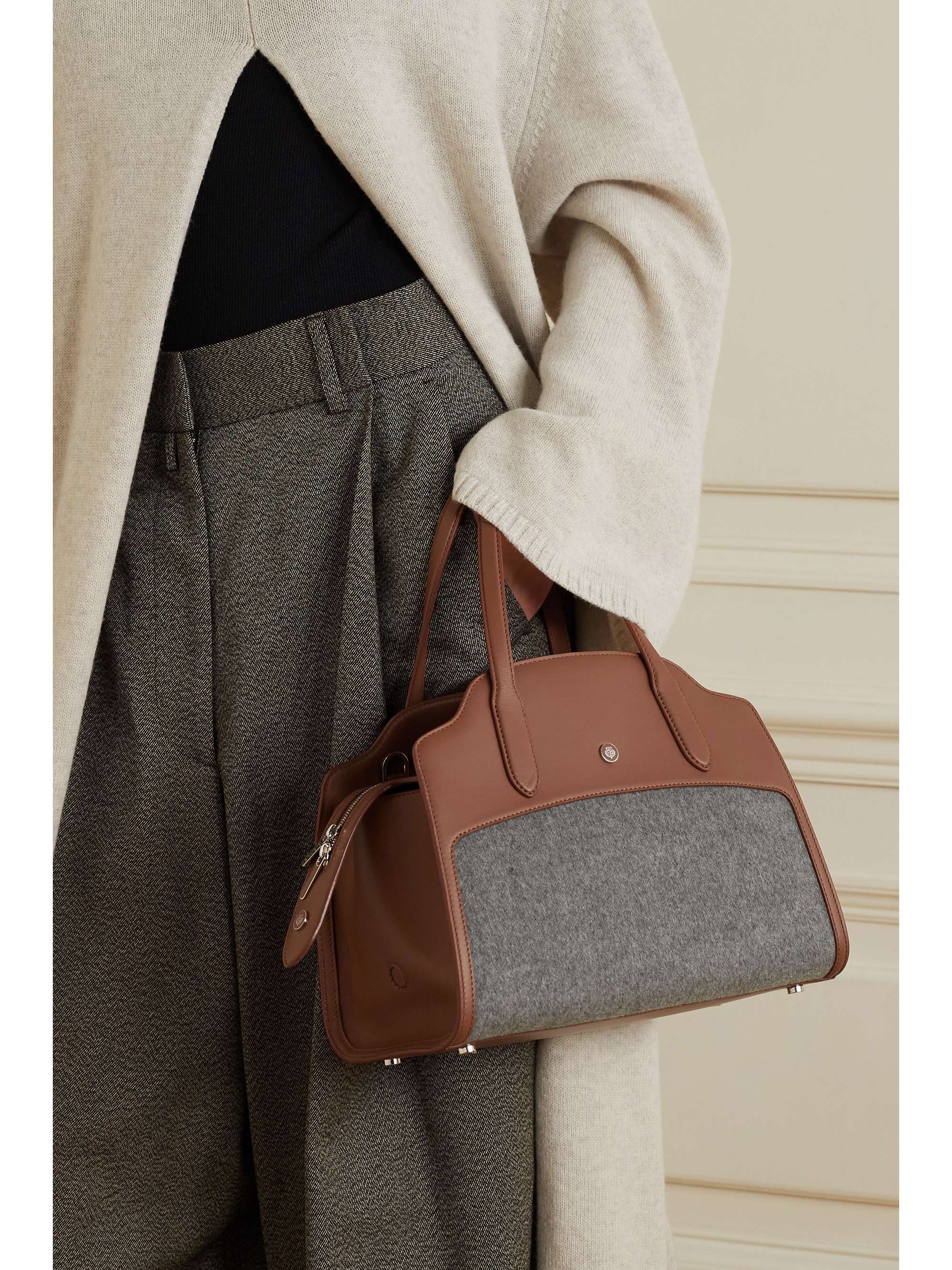 LORO PIANA Sesia 皮革羊绒中号手提包