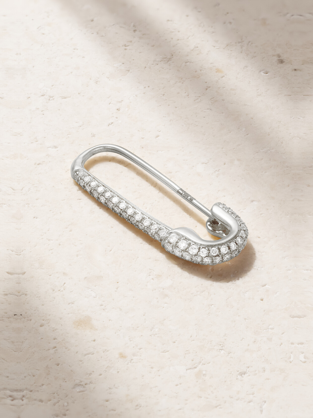 Anita Ko - Safety Pin 18-karat White Gold Diamond Single Earring - Silver