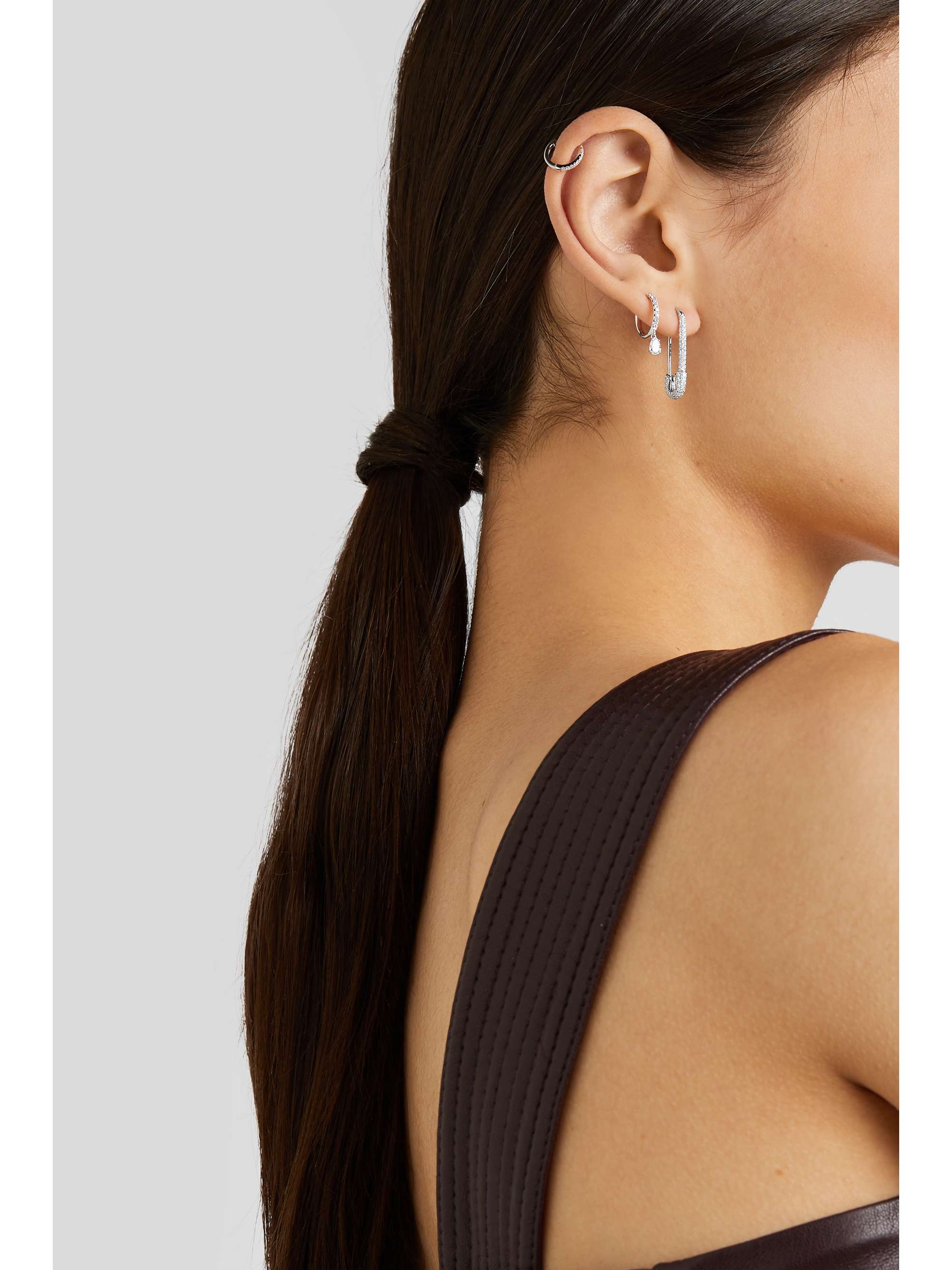 ANITA KO Safety Pin 18-karat rose gold sapphire earring