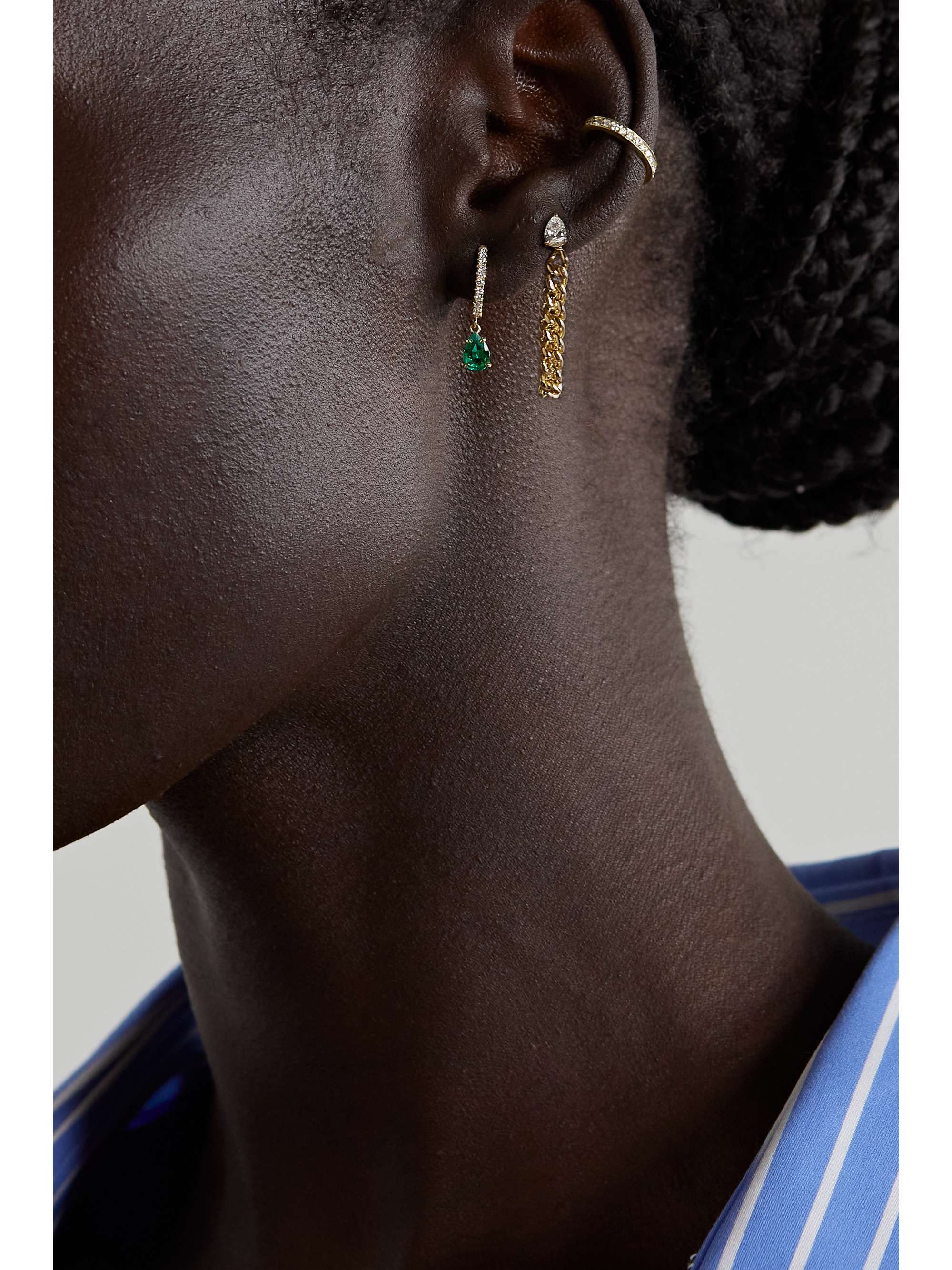 ANITA KO 18-karat gold, emerald and diamond single hoop earring